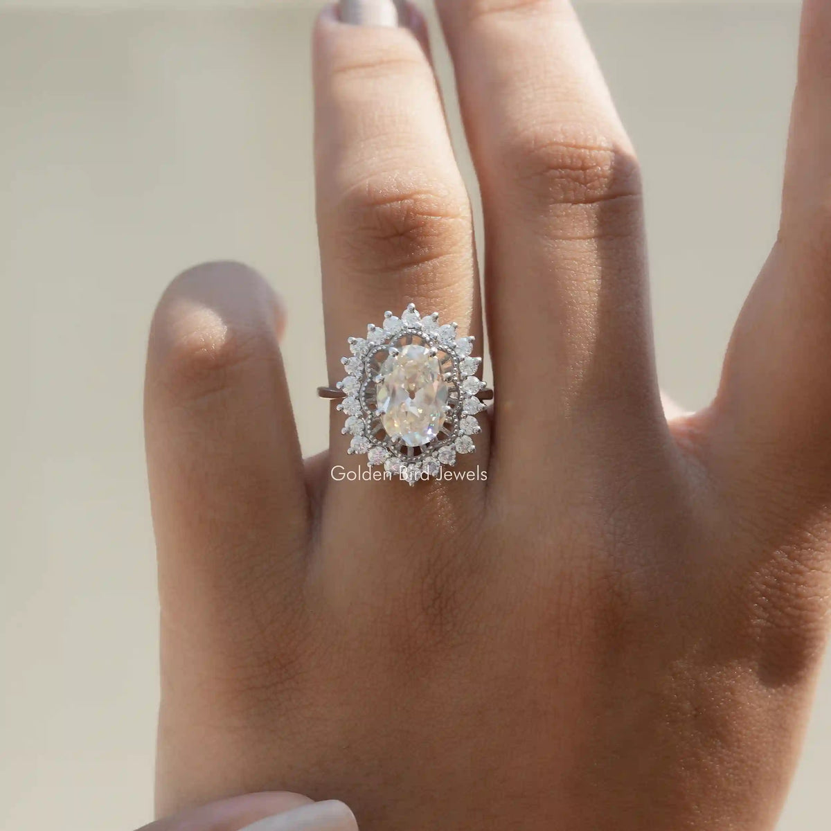 Old Mine Oval Cut Moissanite Halo Ring