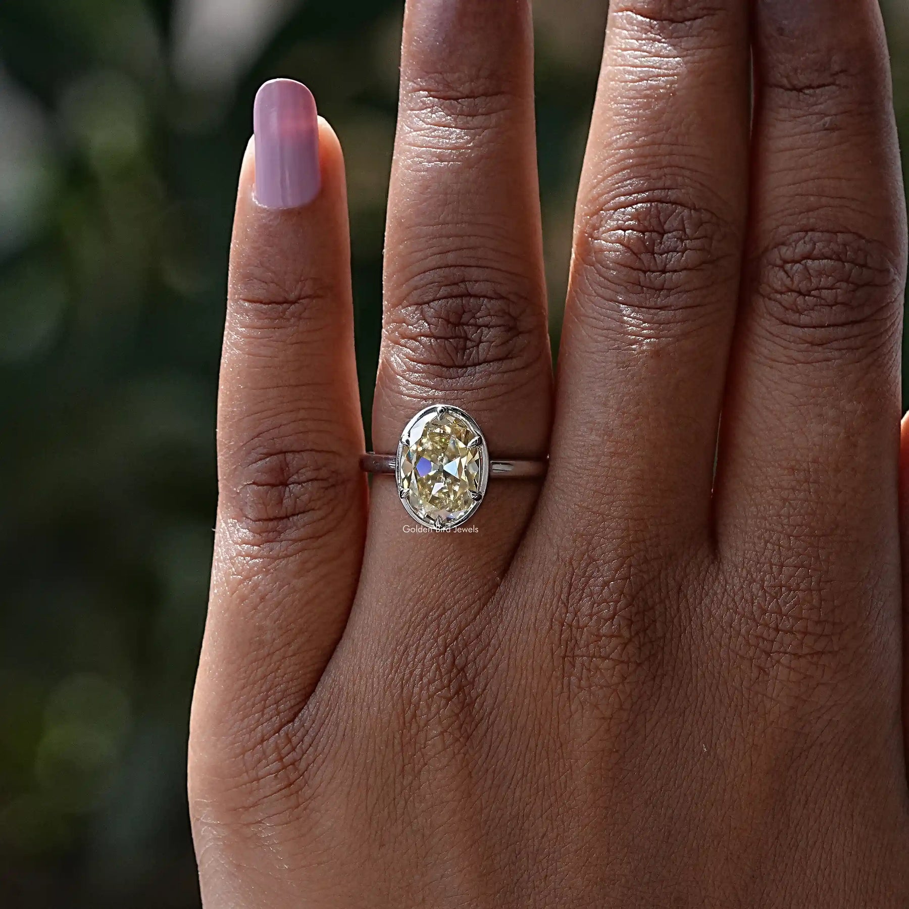 Old Mine Oval Cut Moissanite Solitaire Ring