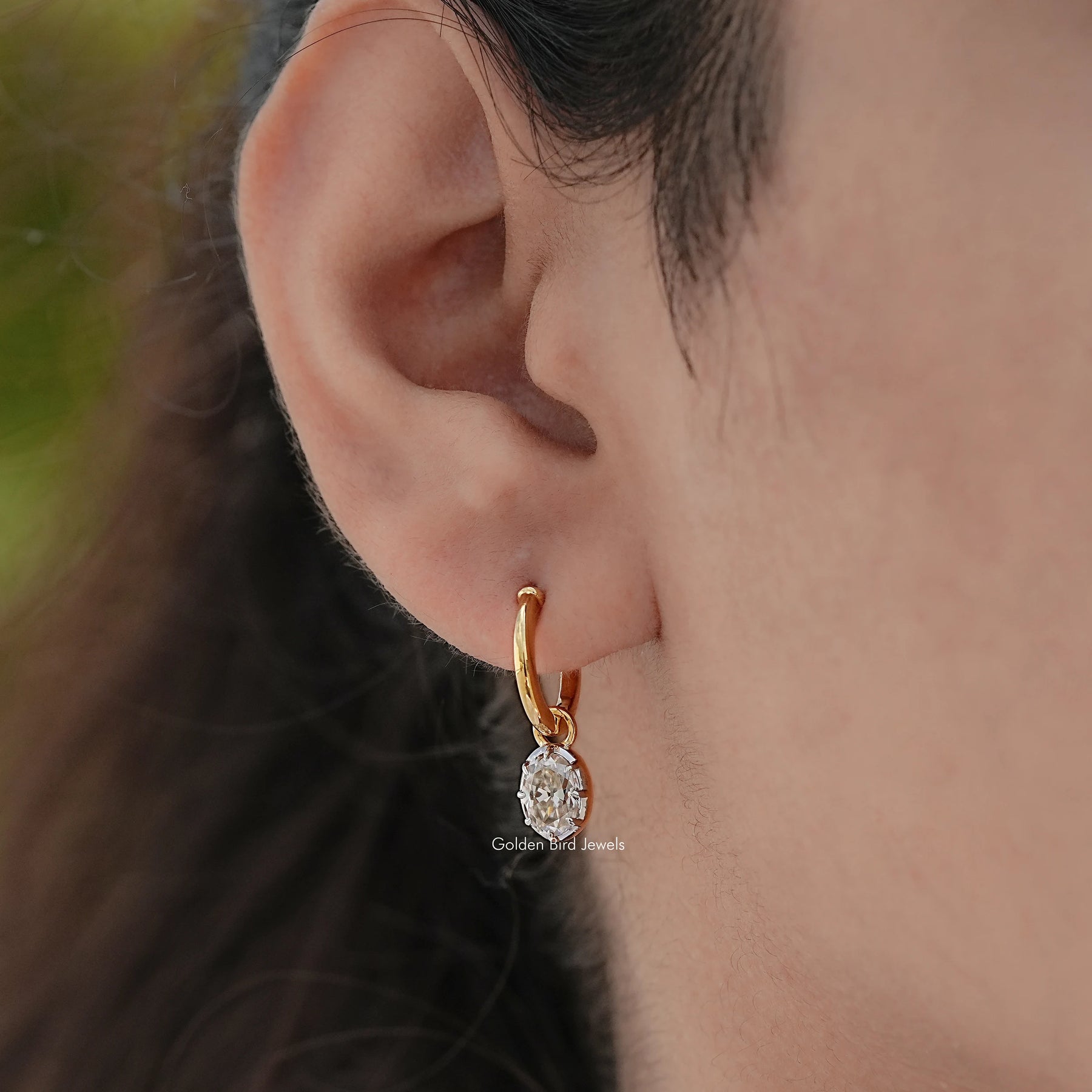 Old Mine Cut Oval Moissanite Dangle Earrings