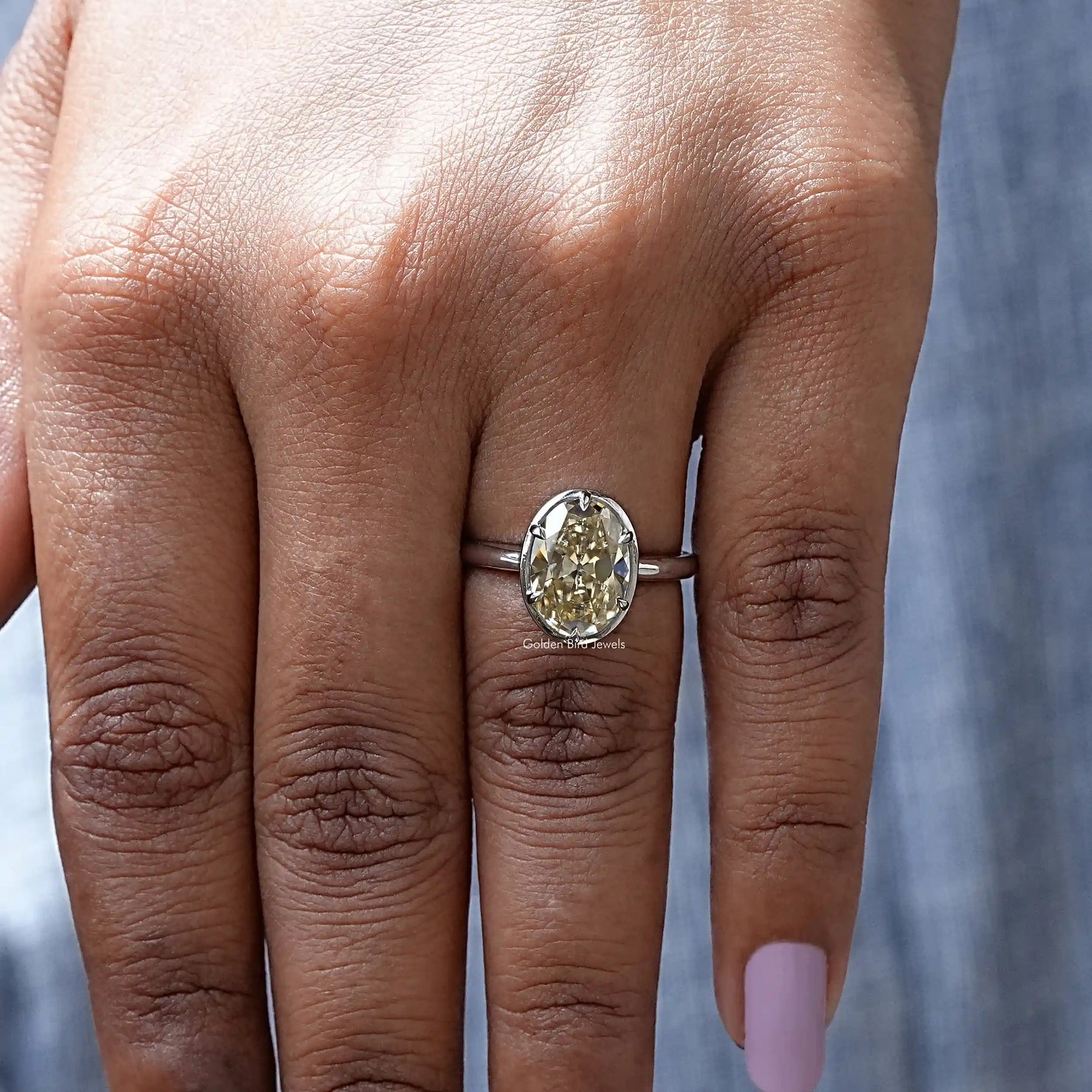 Old Mine Oval Cut Moissanite Solitaire Ring