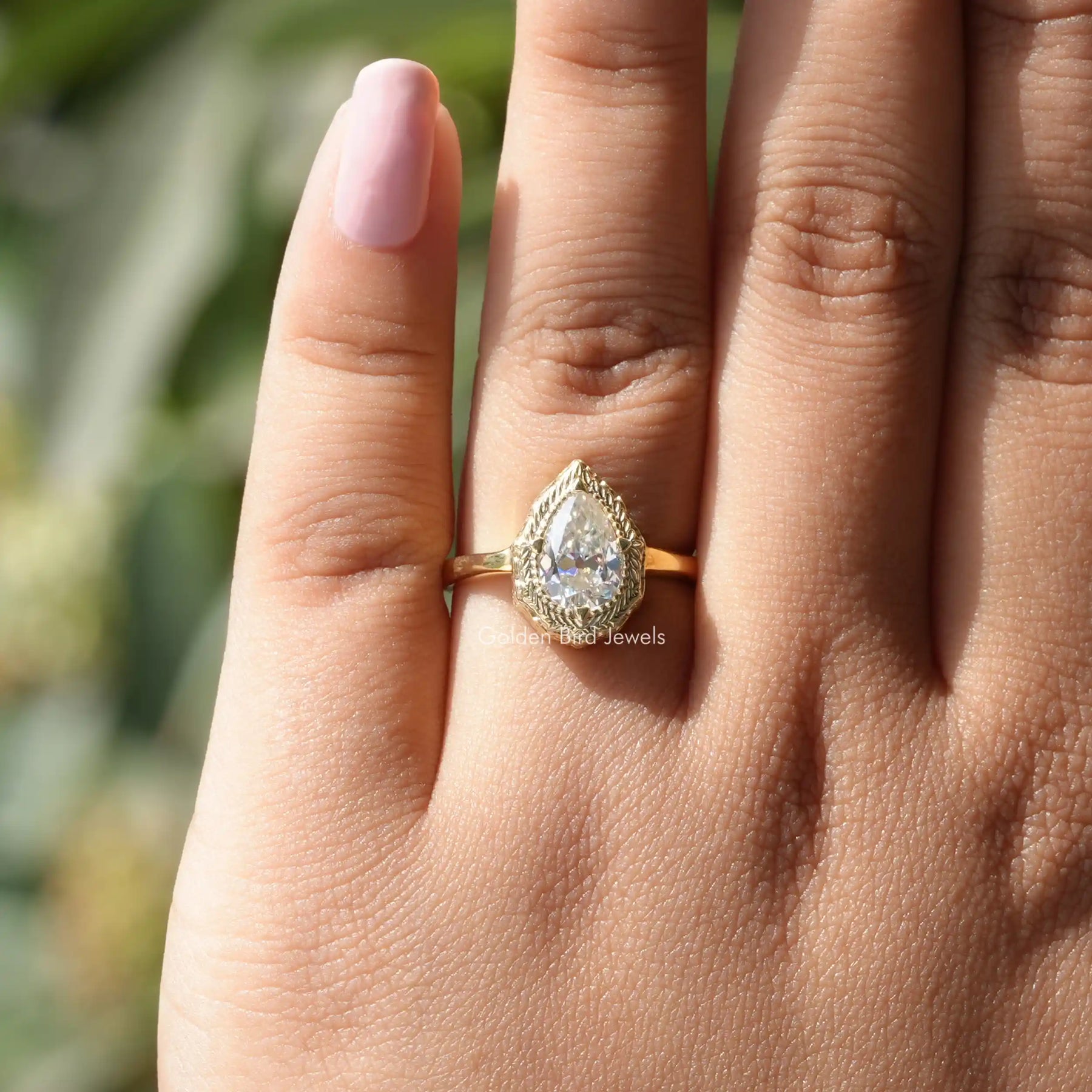 Old Mine Pear Shaped Moissanite Solitaire Ring