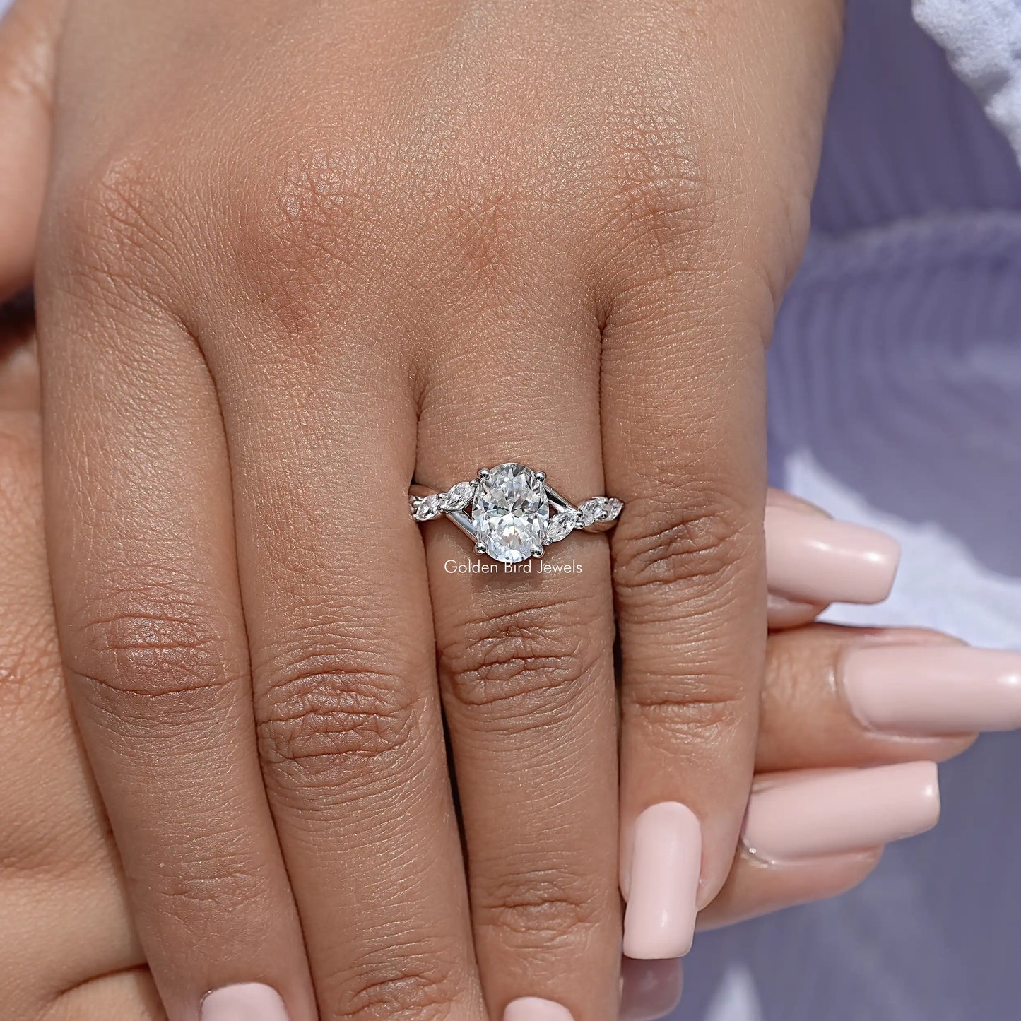 Old Mine Oval Cut Moissanite Diamond Floral Ring