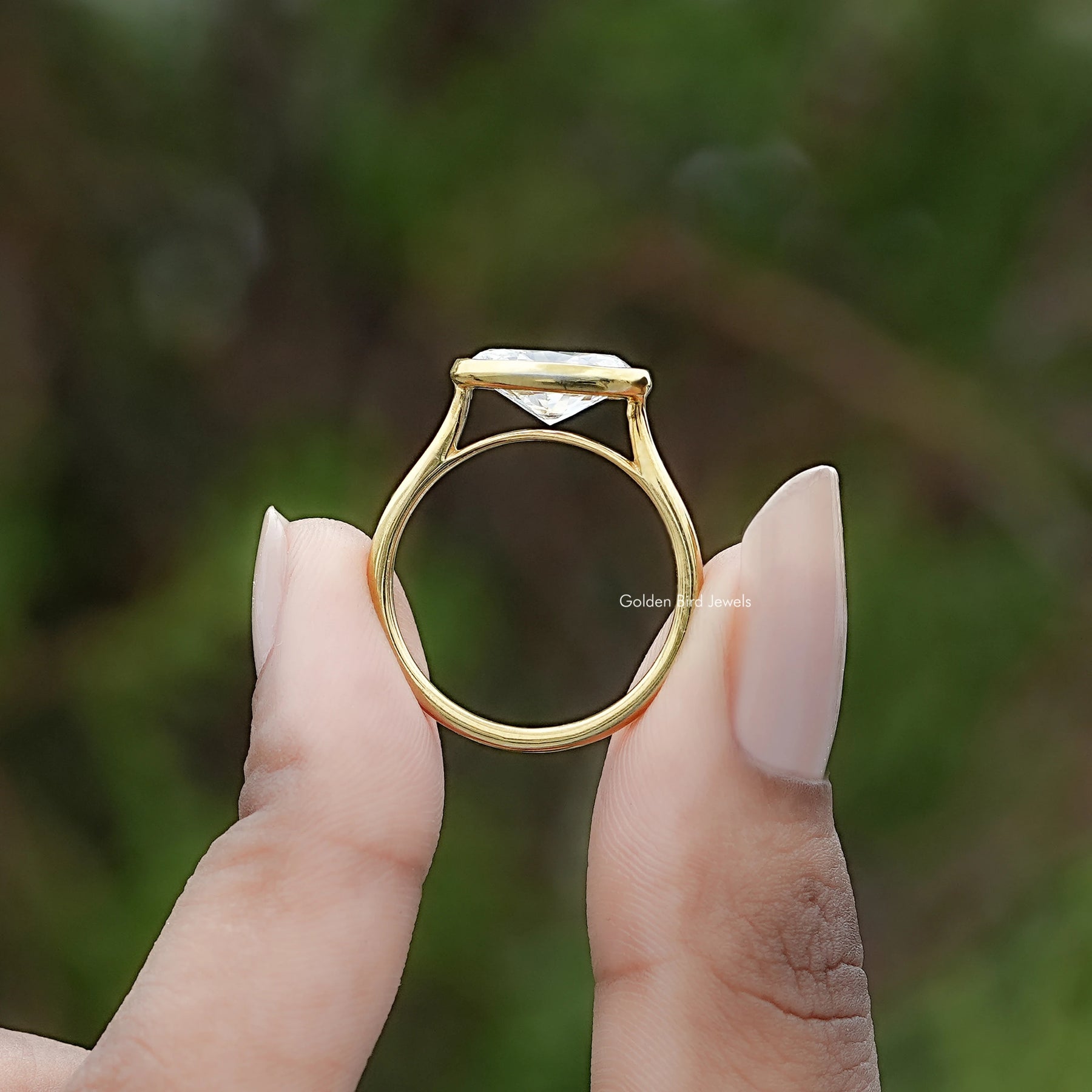 East West Oval Cut Lab Diamond Bezel Set Ring