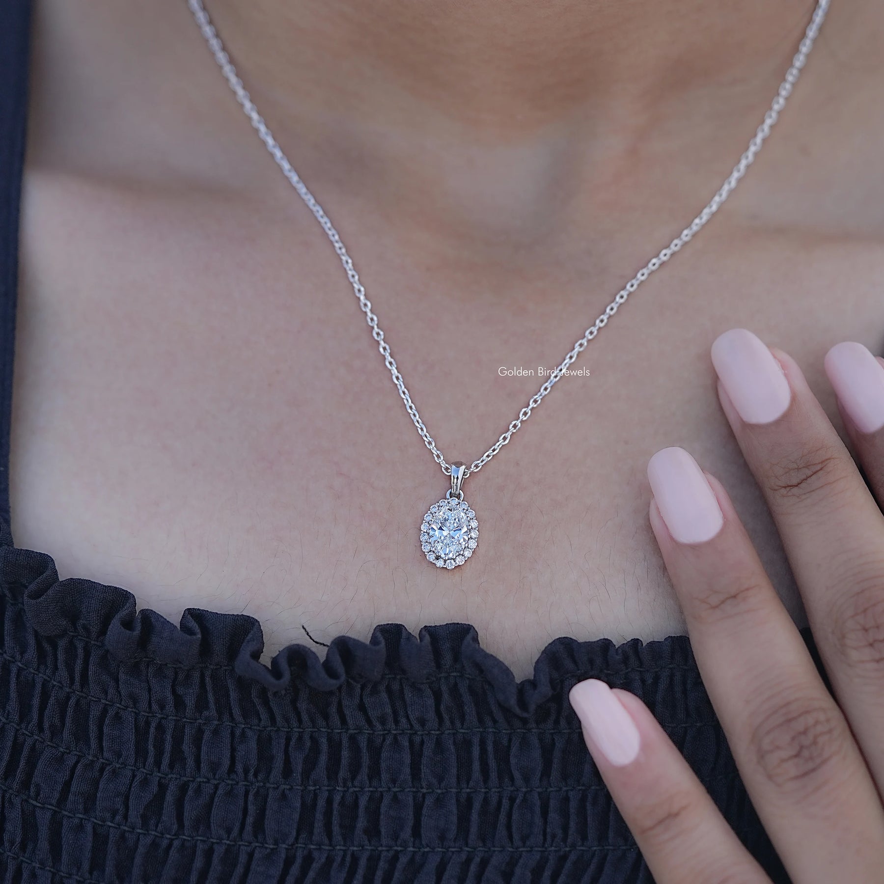 Oval Lab Diamond Halo Pendant