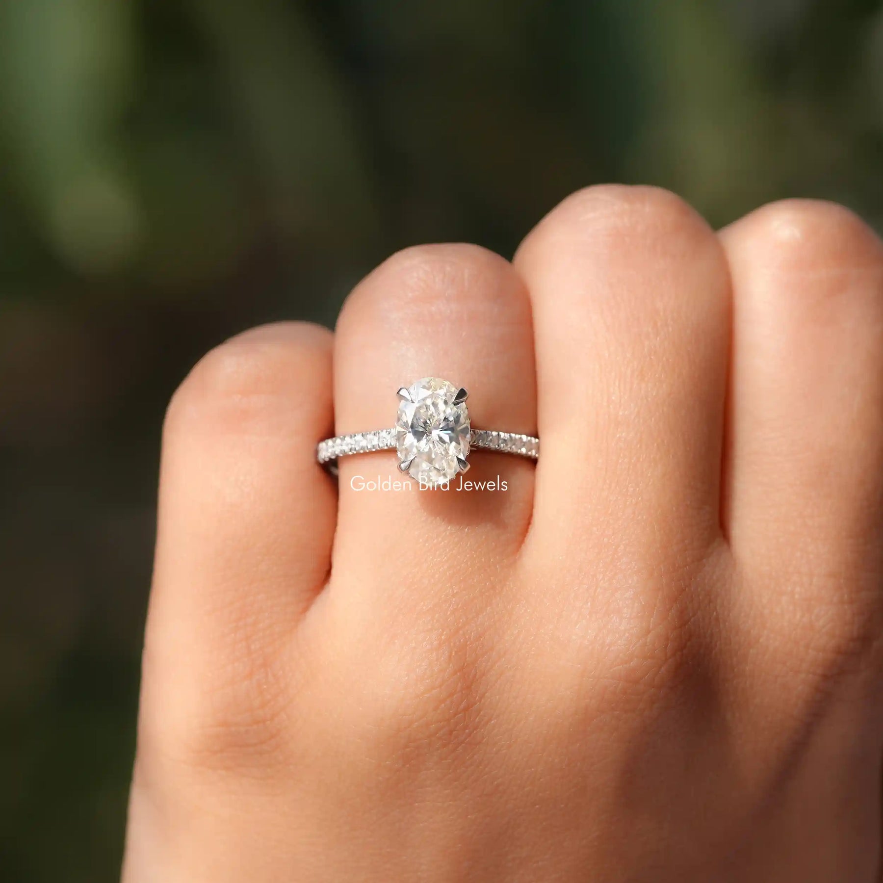 Detailed View Of Moissanite Oval Cut Engagement Ring In White Gold