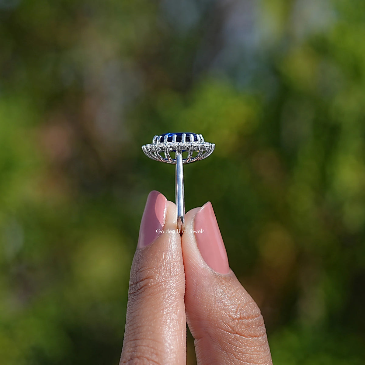 Oval Gemstone Halo Engagement Ring