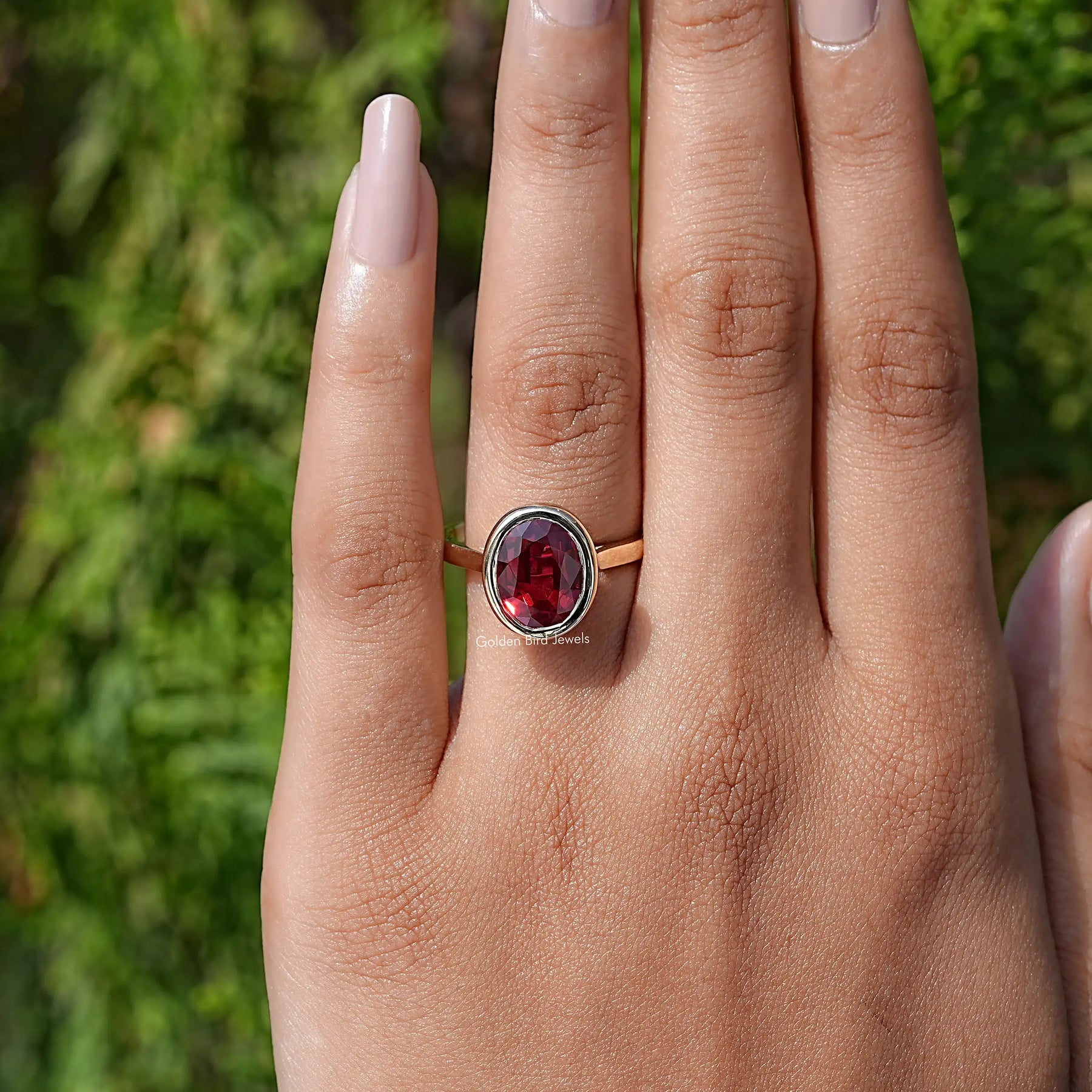 Ruby Red Oval Lab Gemstone Solitaire Ring