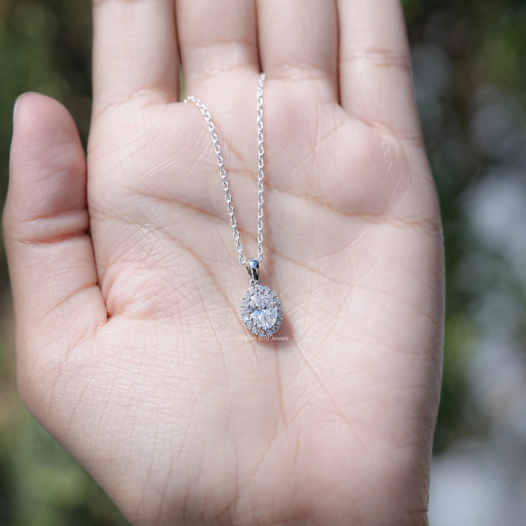 Oval Lab Diamond Halo Pendant