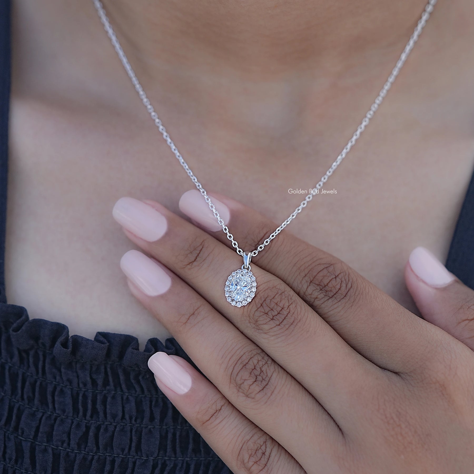 Oval Lab Diamond Halo Pendant