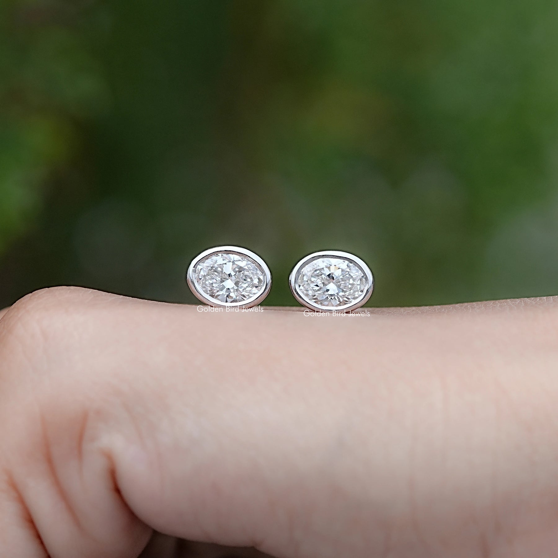 Bezel Set Oval Lab Diamond Stud Earrings