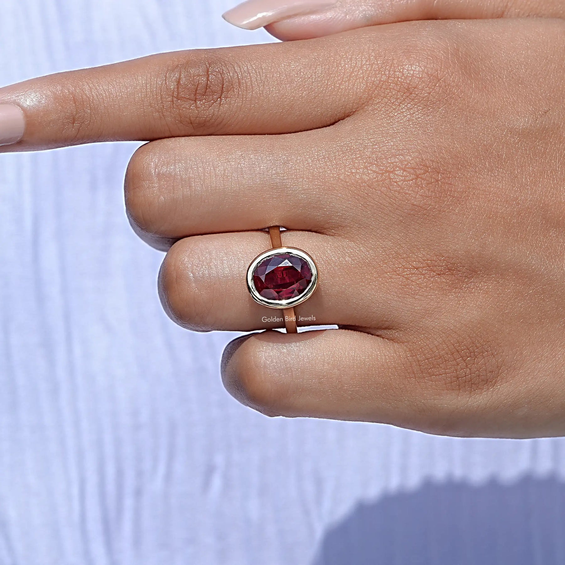 Ruby Red Oval Lab Gemstone Solitaire Ring