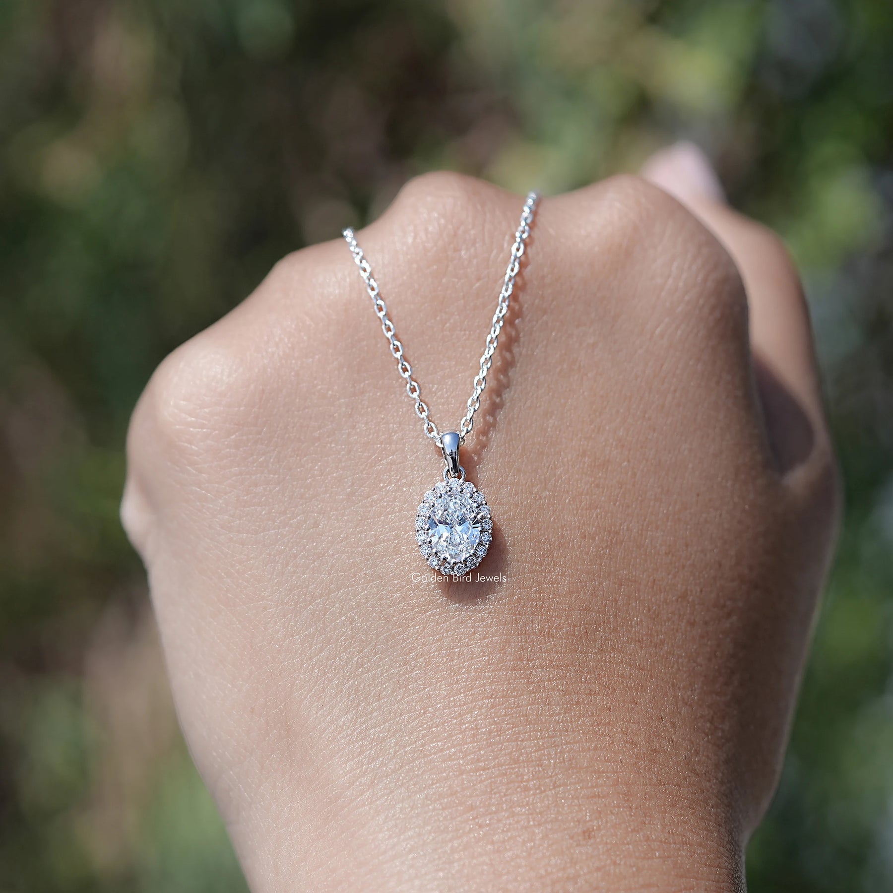 Oval Lab Diamond Halo Pendant