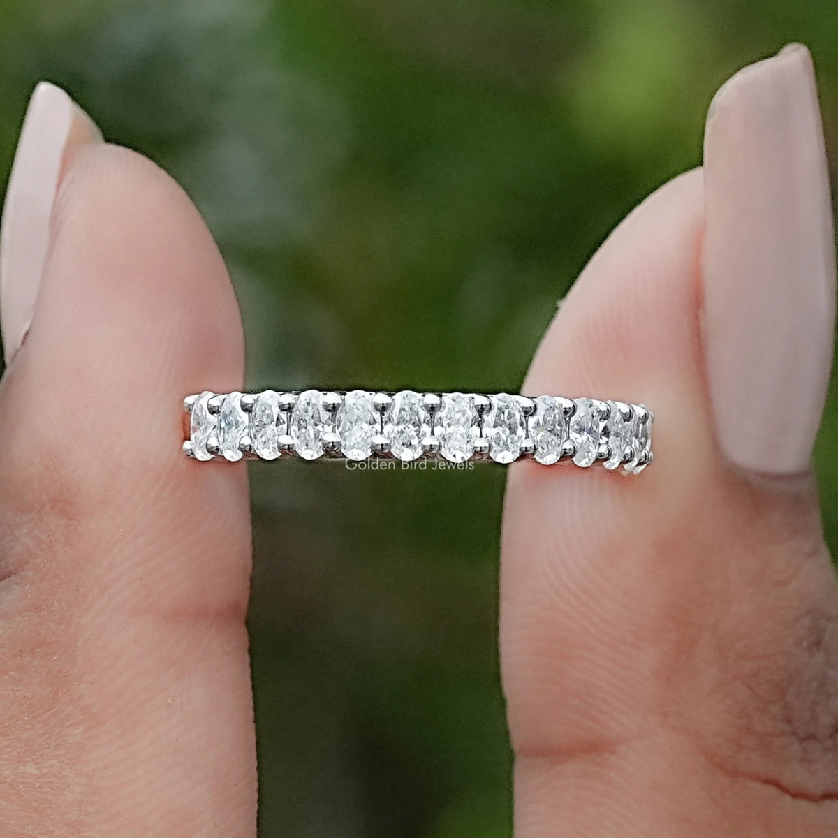Oval Moissanite Half Eternity Stacking Band