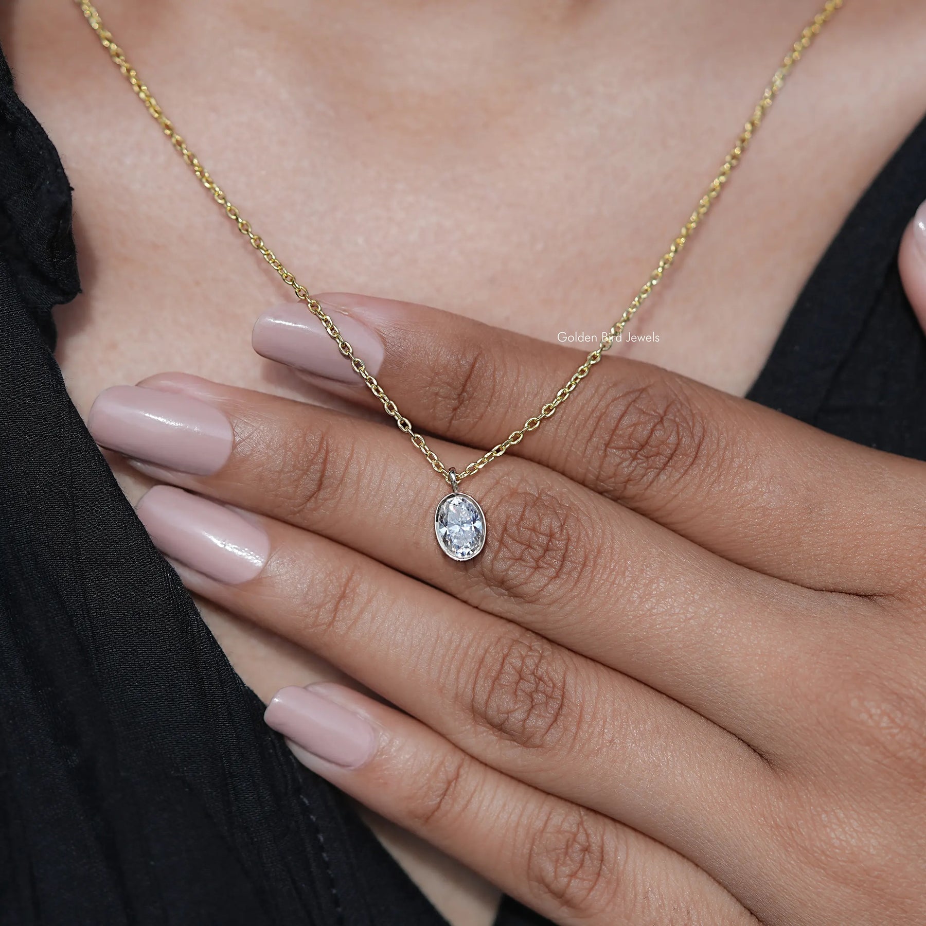 Front View Of Oval Cut solitaire pendant