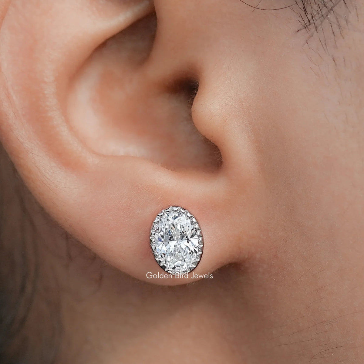 Oval Shaped Lab Diamond Milgrain Bezel Studs