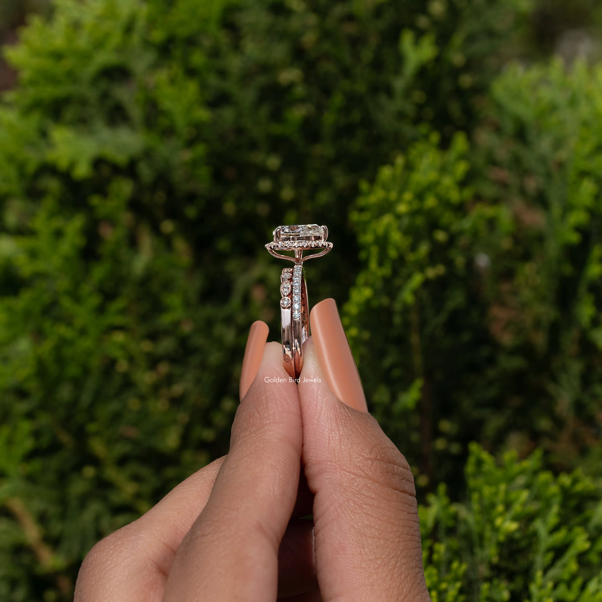 Pear Cut Moissanite Halo Bridal Ring Set