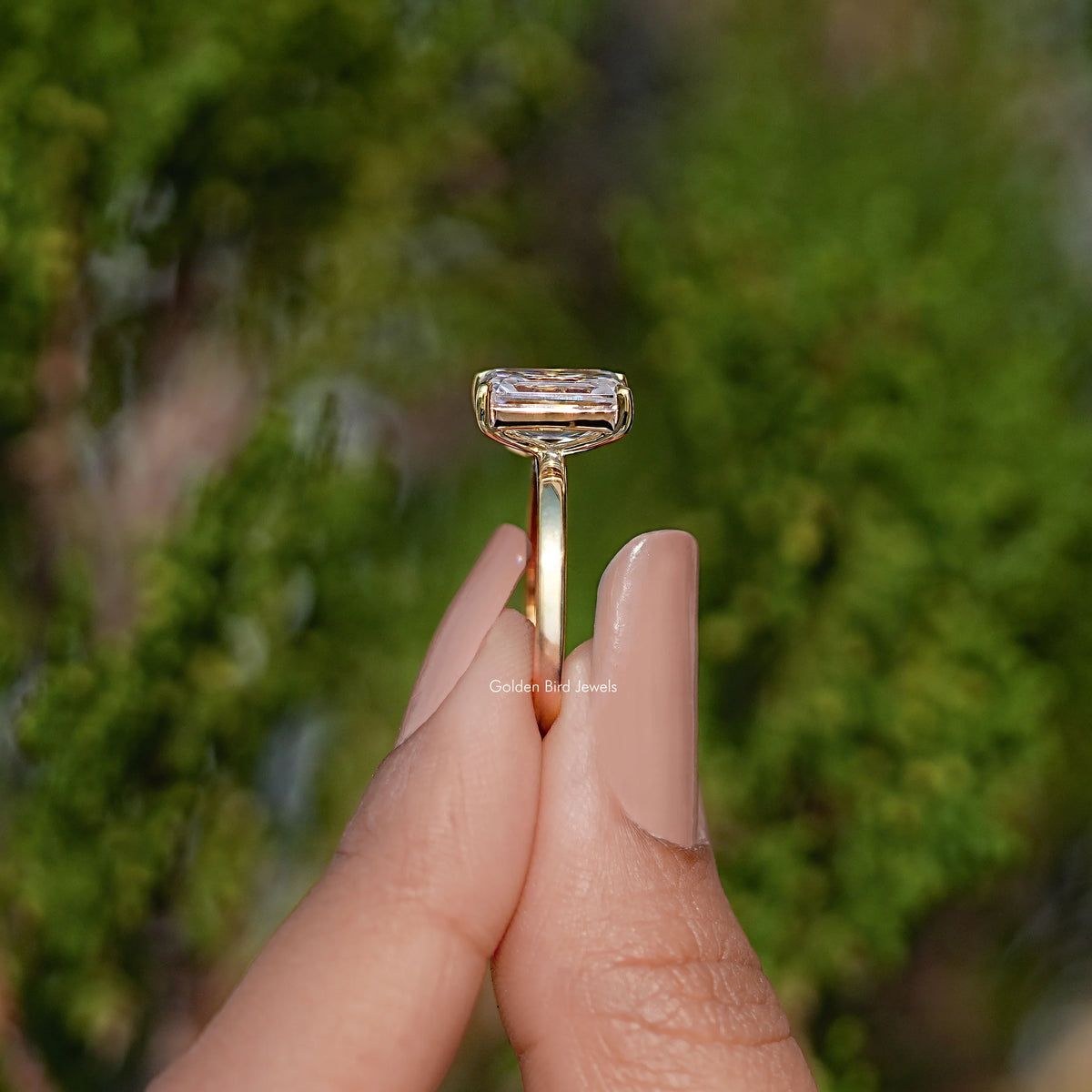 Pear And Emerald Cut Moissanite Two Stone Ring
