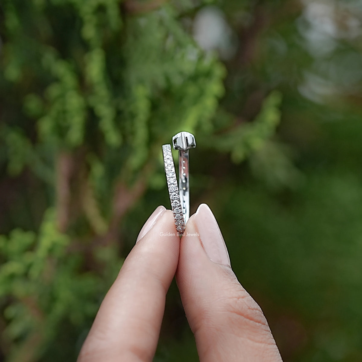 Side View of Pear And Round Cut Diamond Cuff Band