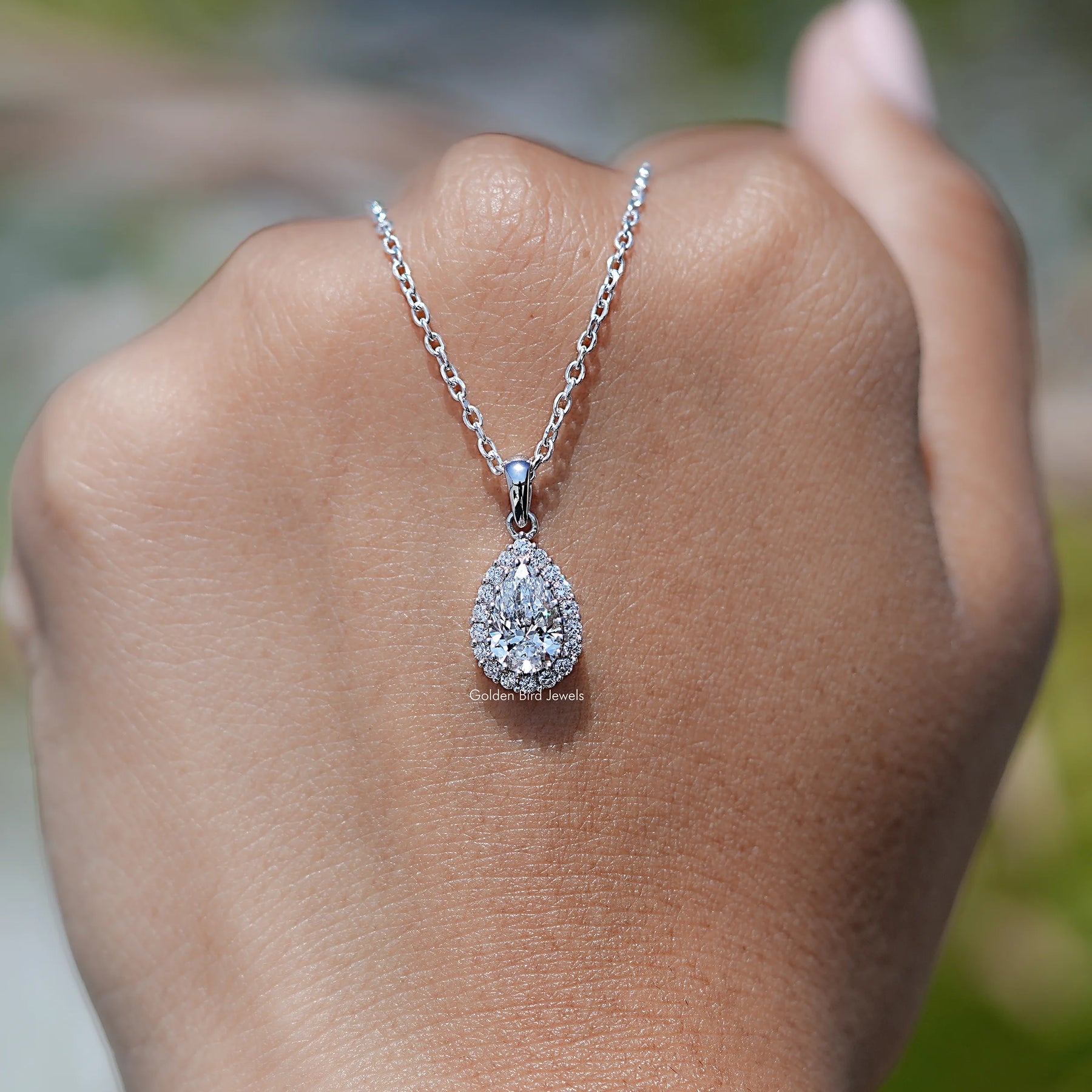 Pear Cut Lab Grown Diamond Halo Pendant