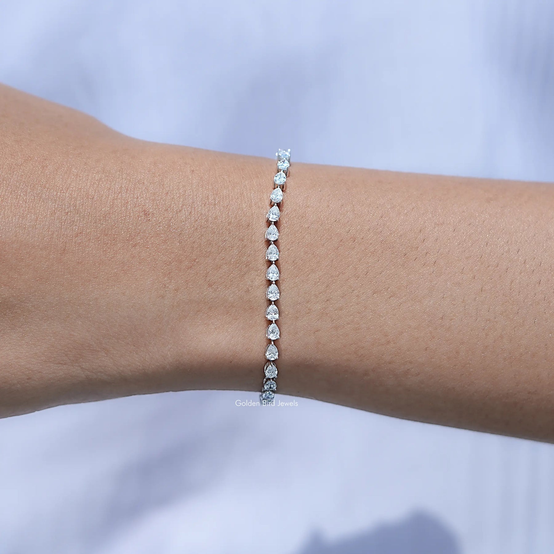 Side View Of Pear Cut Lab Diamond Tennis Bracelet