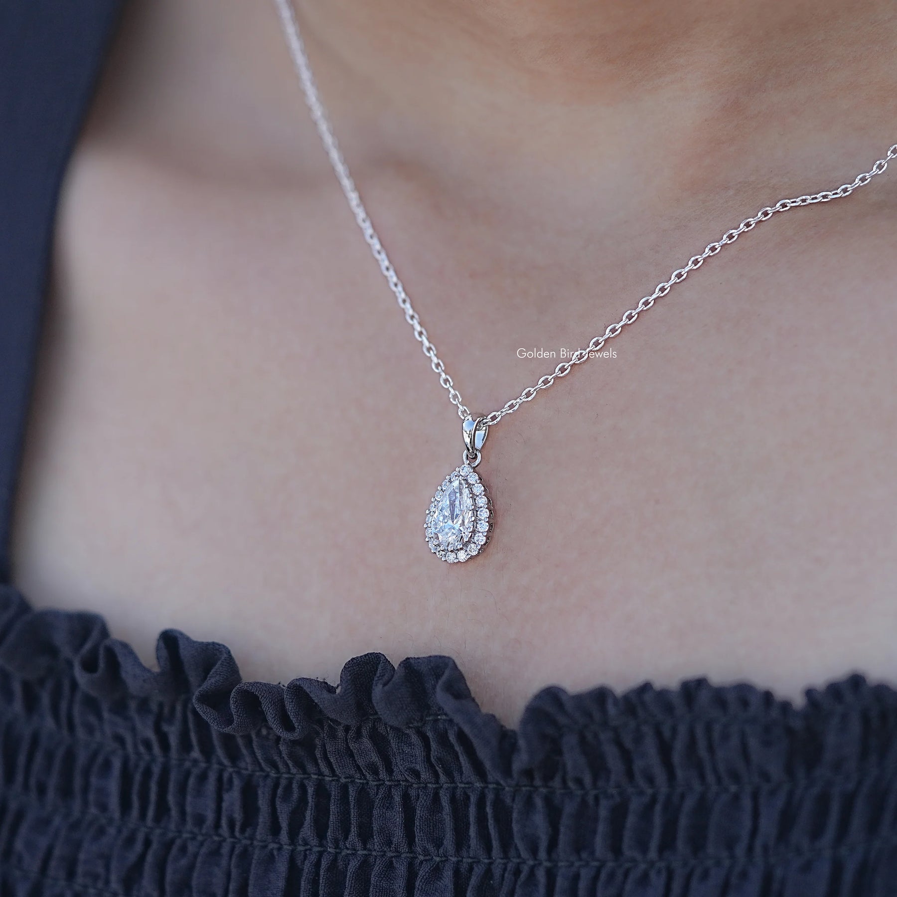 Pear Cut Lab Grown Diamond Halo Pendant