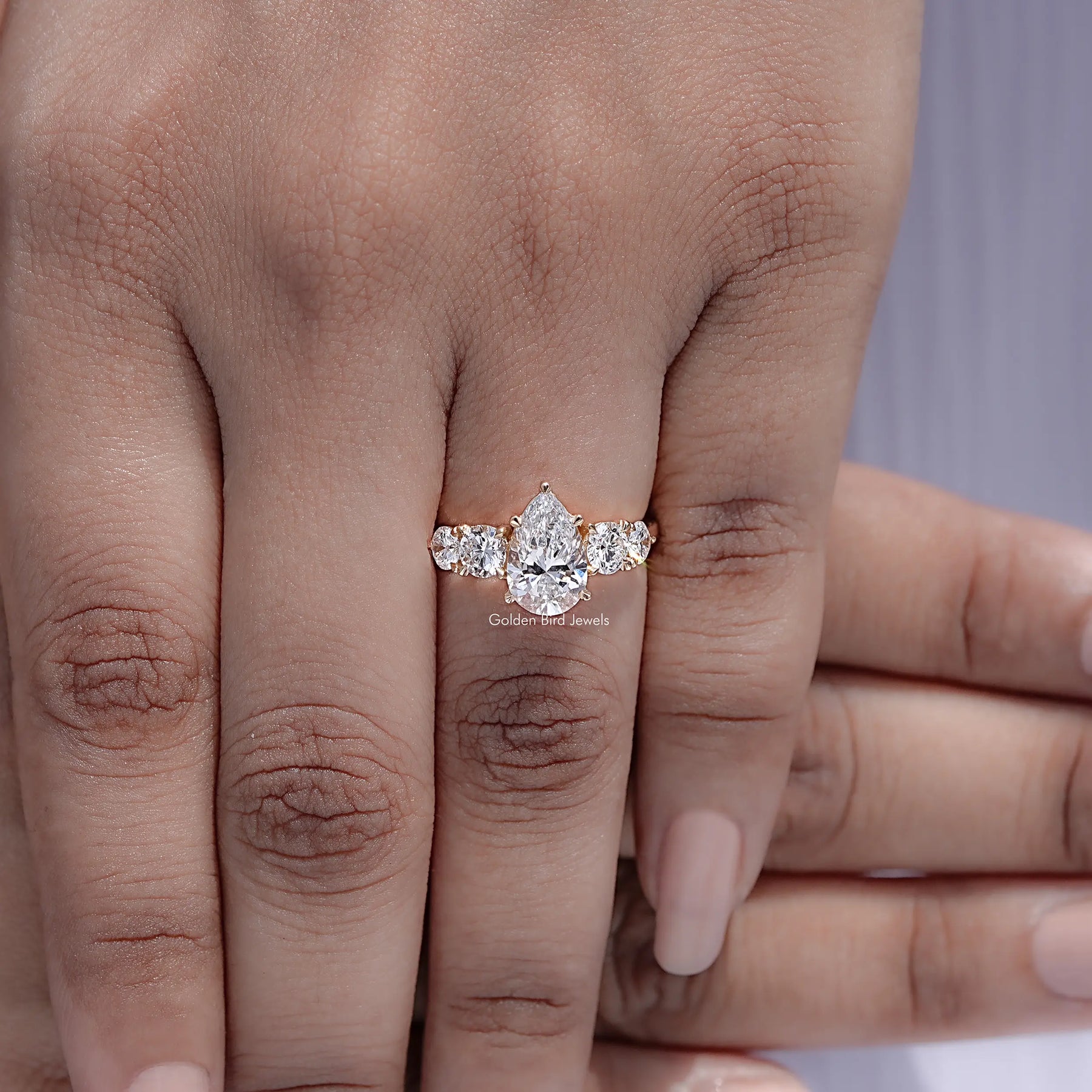 Pear Cut Lab Grown Diamond Five Stone Ring