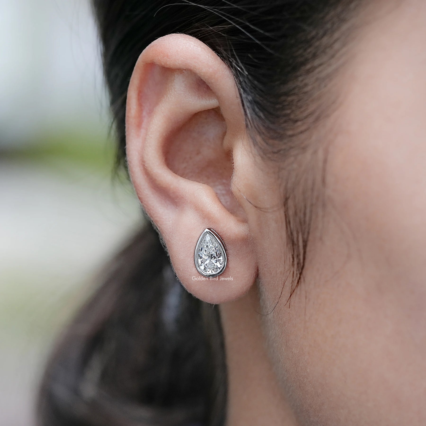 Pear Shaped Lab Diamond Bezel Set Stud Earrings