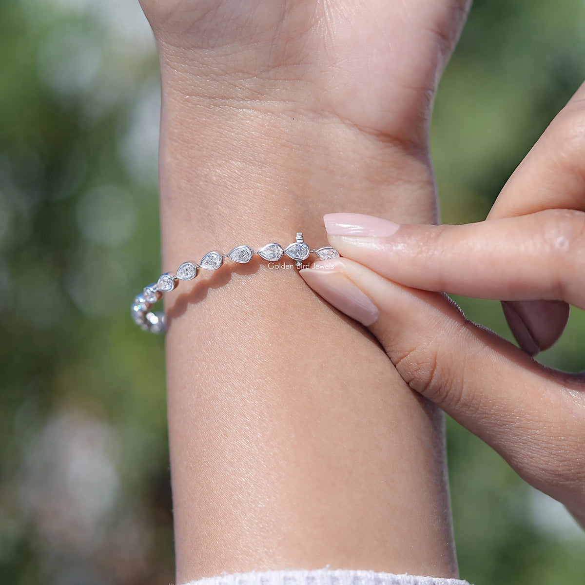 Pear Shaped Lab Diamond Bezel Set Tennis Bracelet