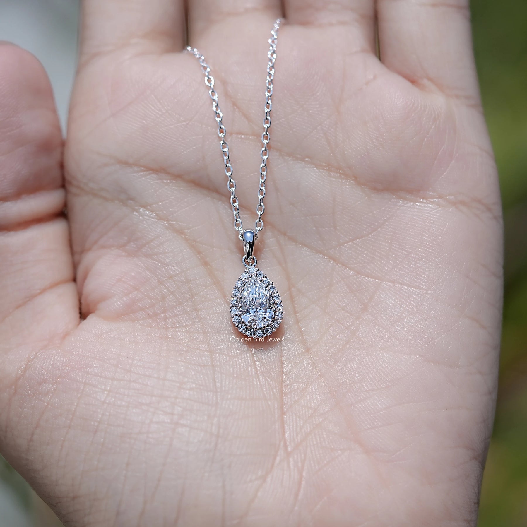 Pear Cut Lab Grown Diamond Halo Pendant