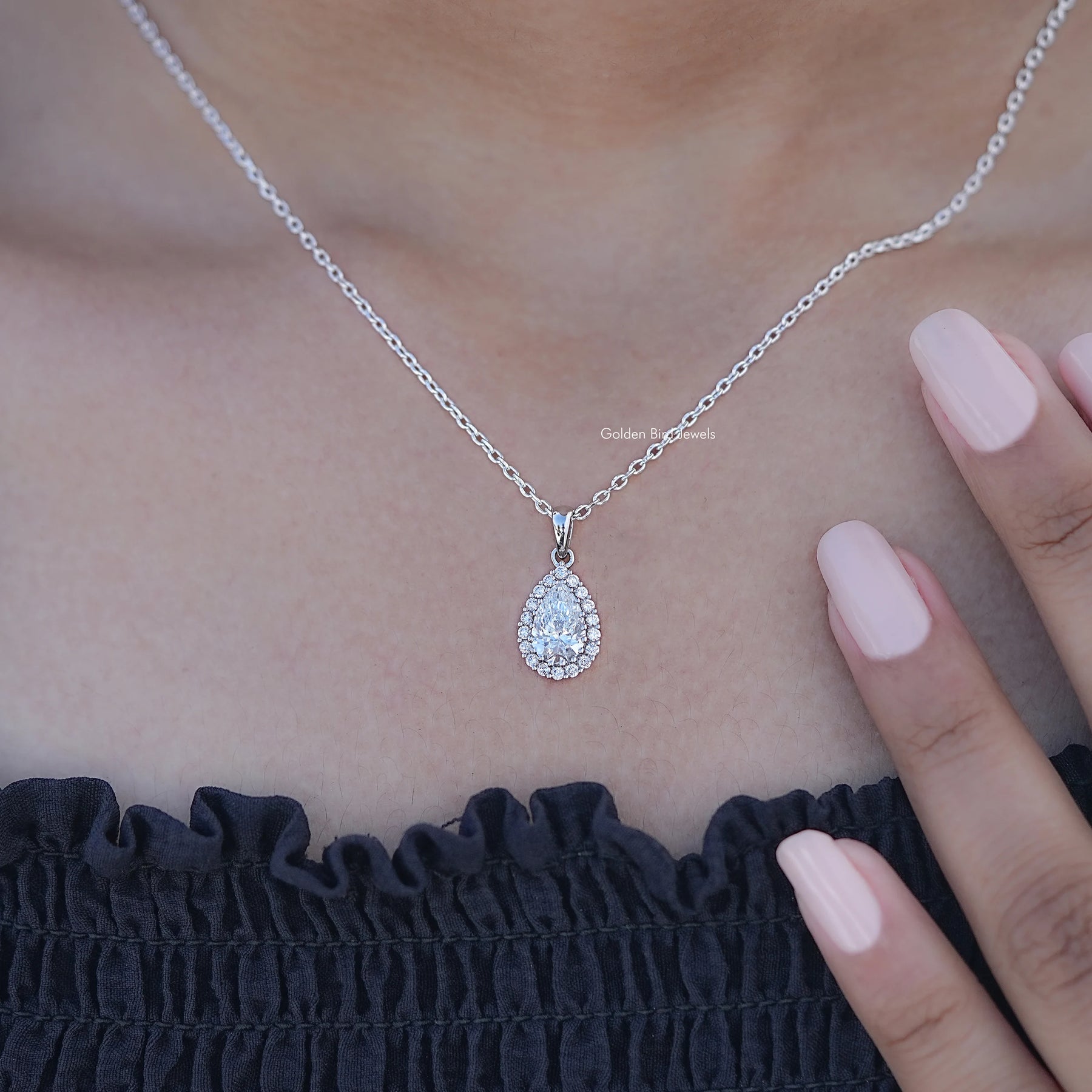 Pear Cut Lab Grown Diamond Halo Pendant
