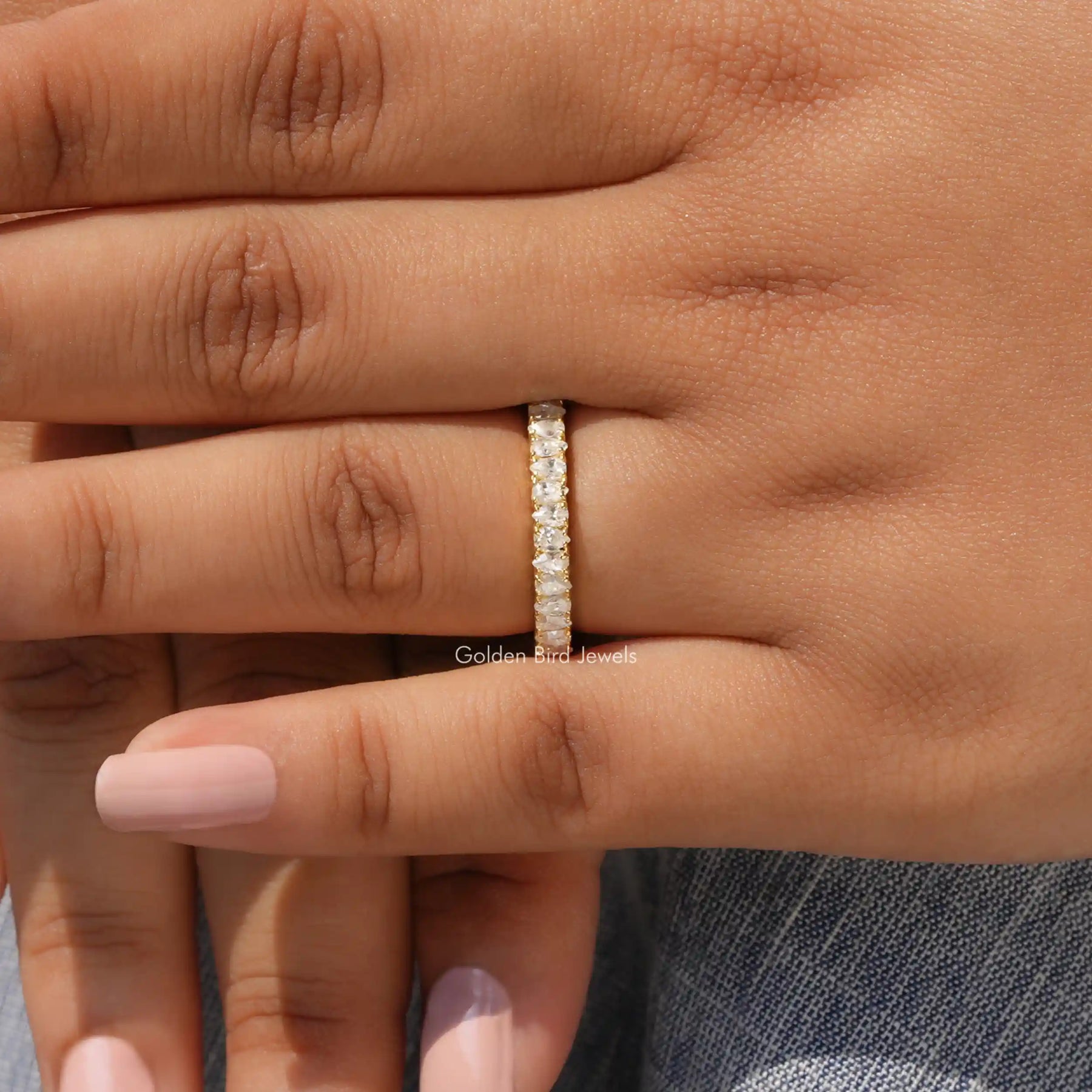 Pear Shaped Moissanite Half Eternity Stacking Band