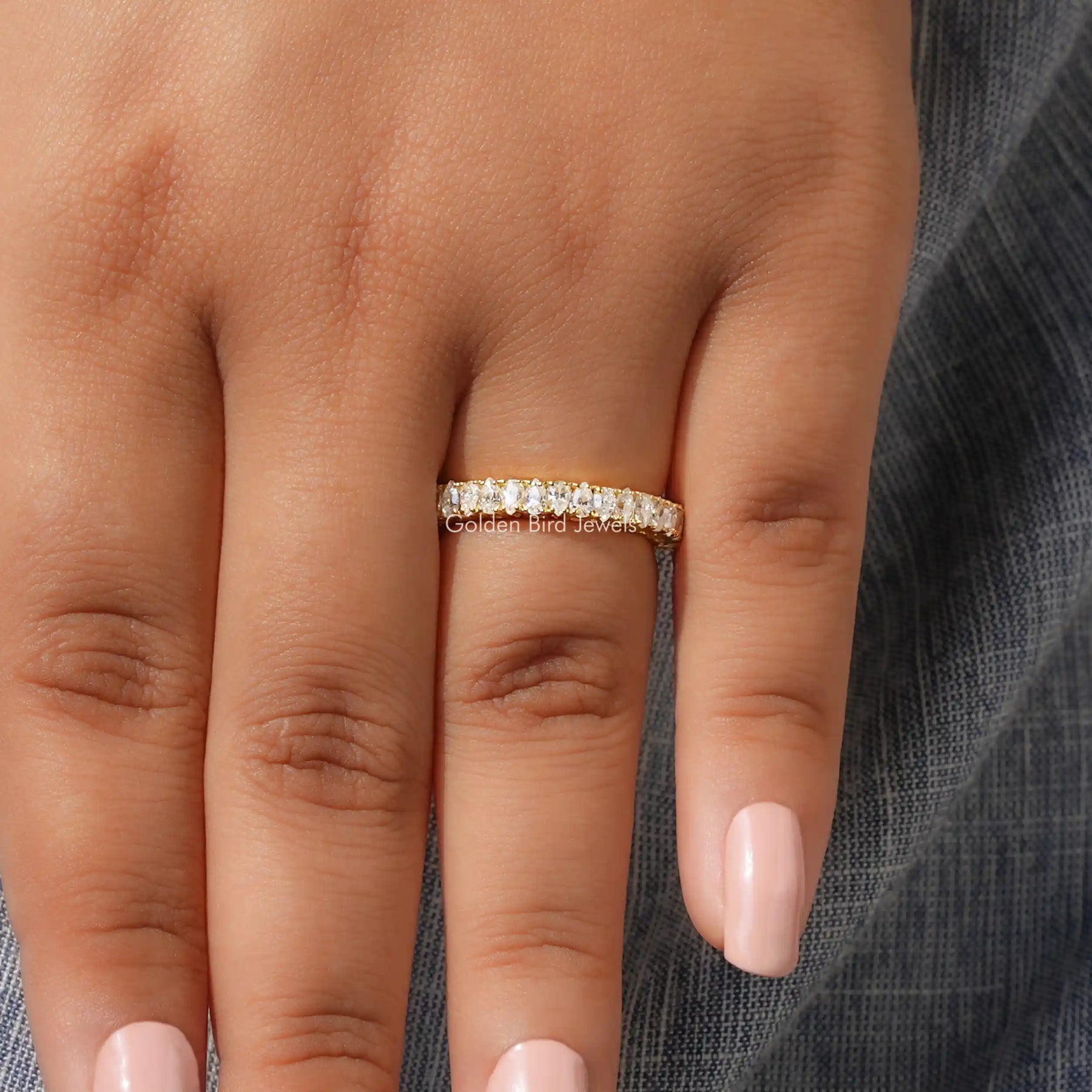 Pear Shaped Moissanite Half Eternity Stacking Band