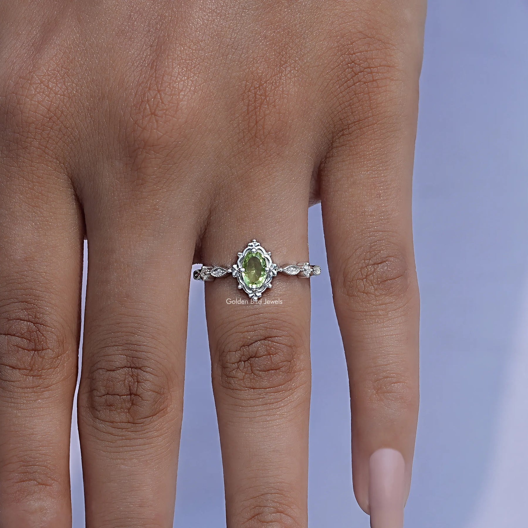 Oval Cut Accent Stone Ring In finger