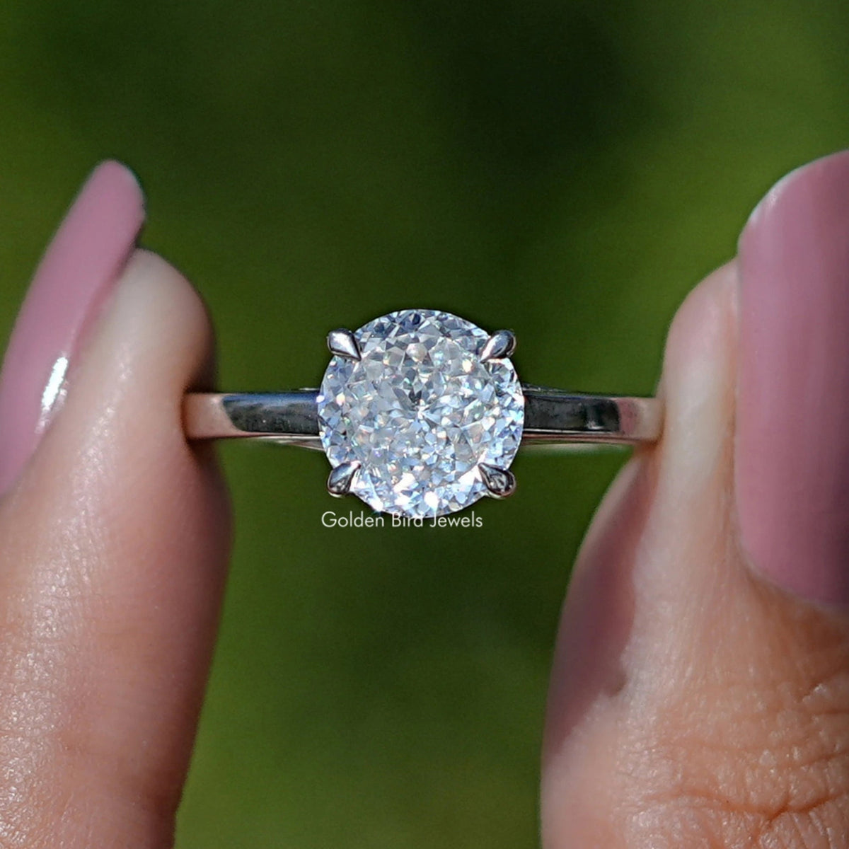 Front view of Portuguese Cut Moissanite Solitaire Ring