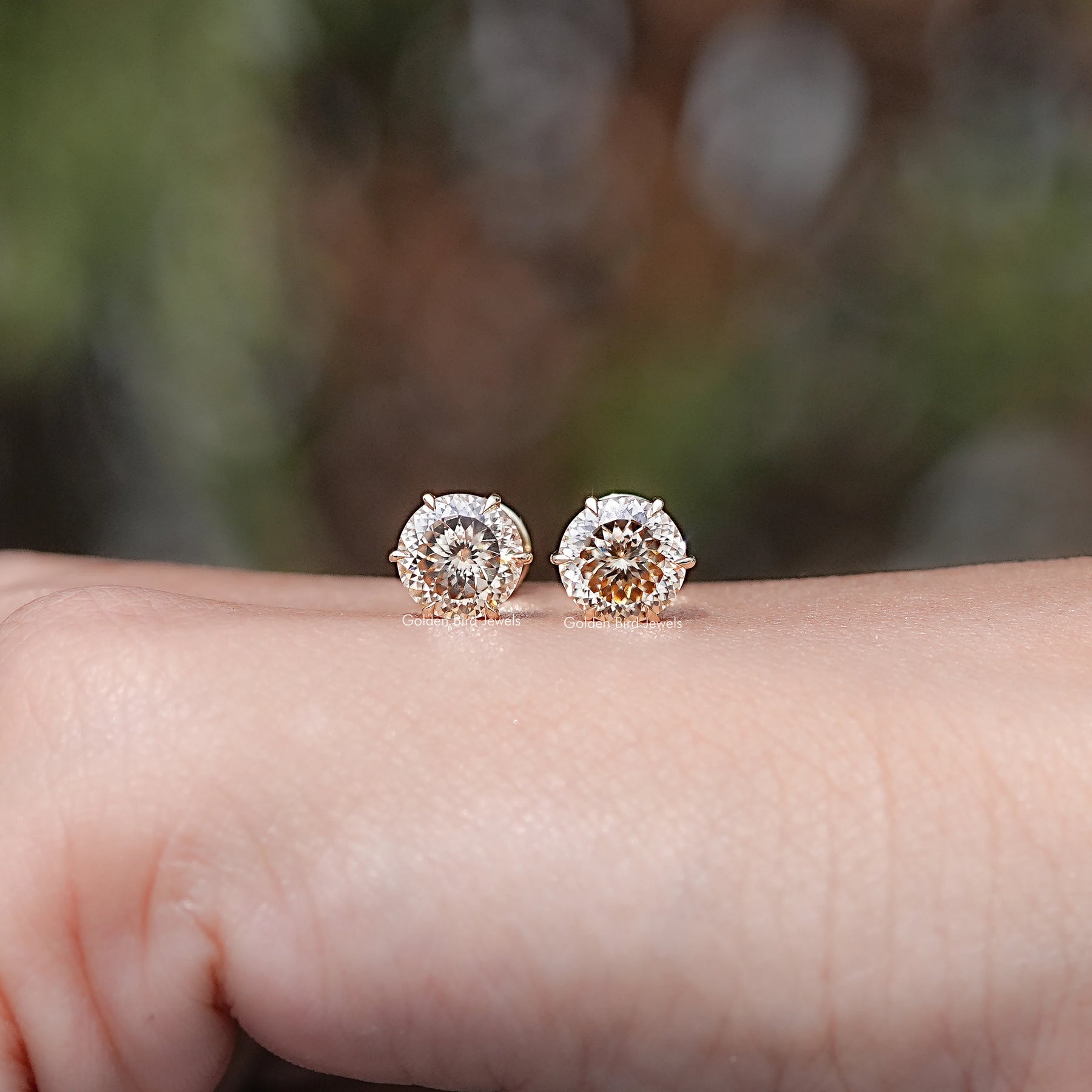 Pair Of a Portuguese Round Cut Moissanite Stud Earrings