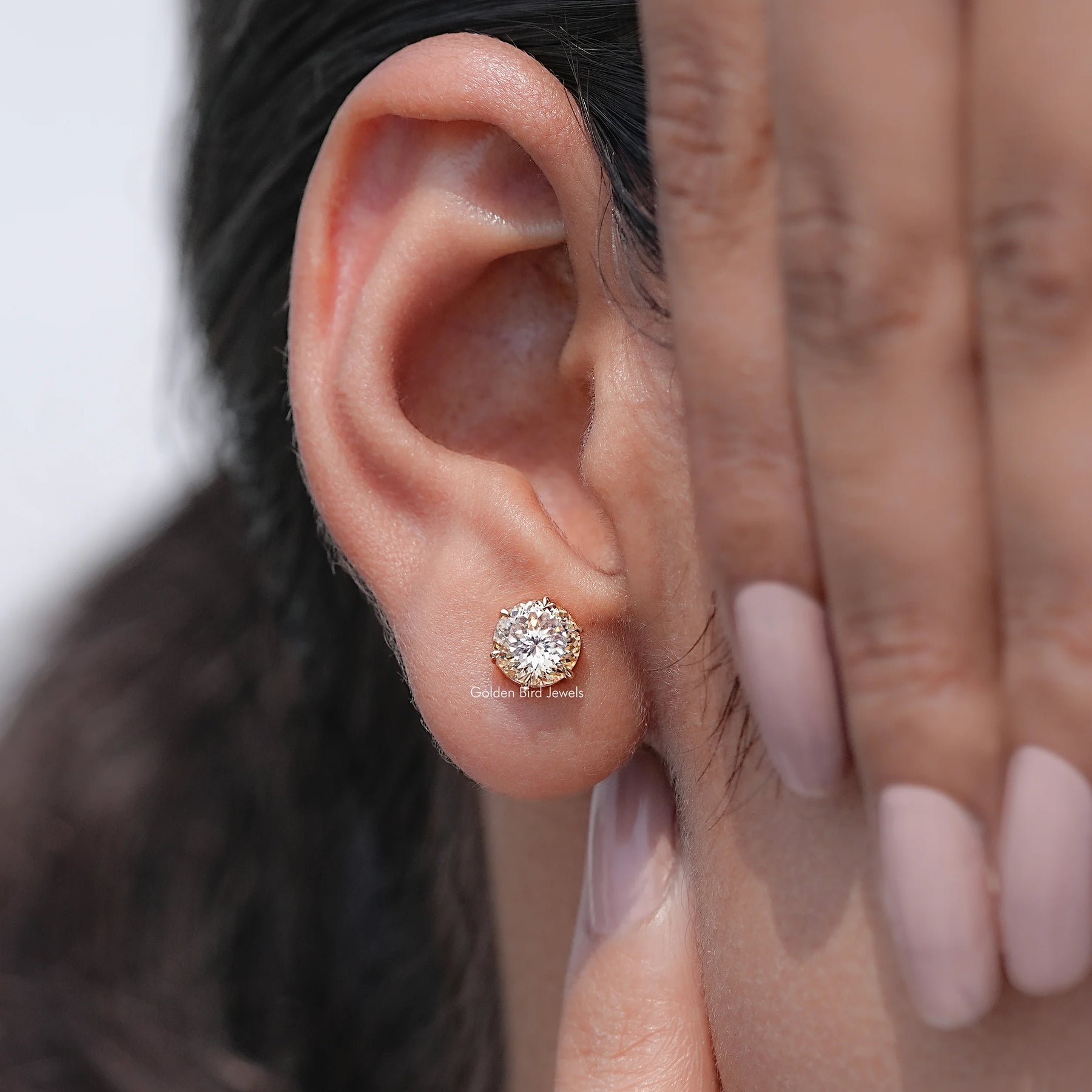 Front view of Round Cut Moissanite Stud Earrings