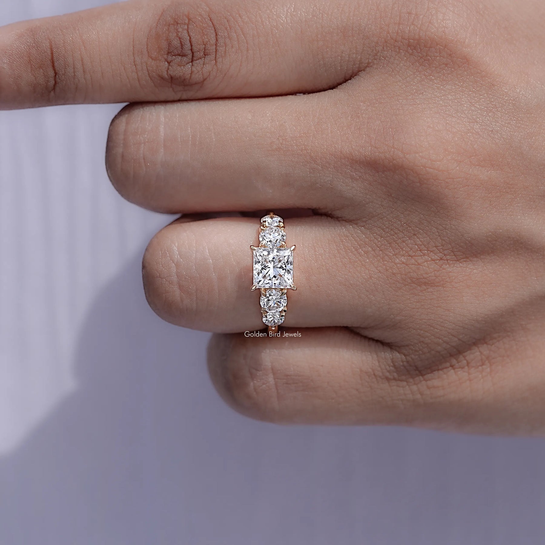 Princess Lab Diamond Five Stone Engagement Ring