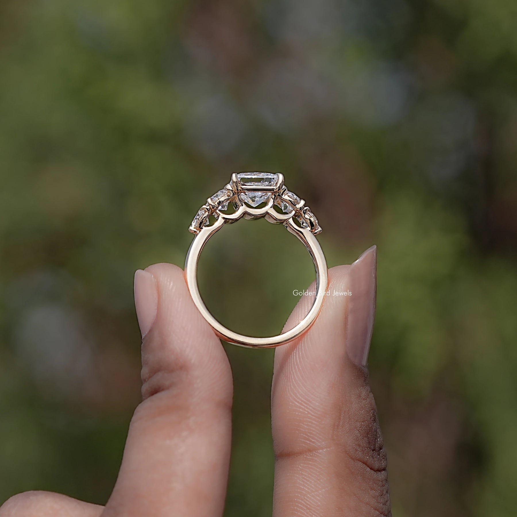 Princess Lab Diamond Five Stone Engagement Ring