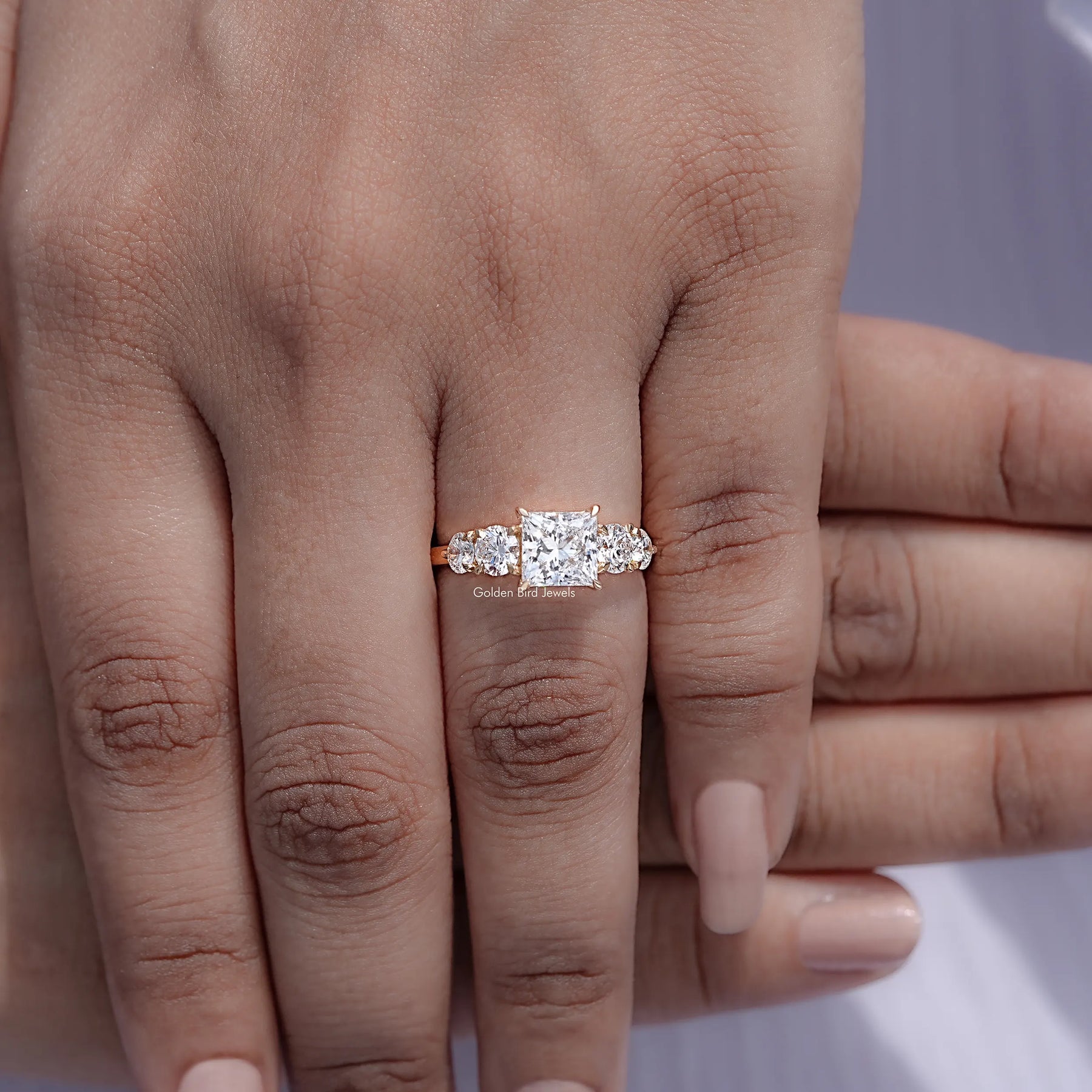Princess Lab Diamond Five Stone Engagement Ring