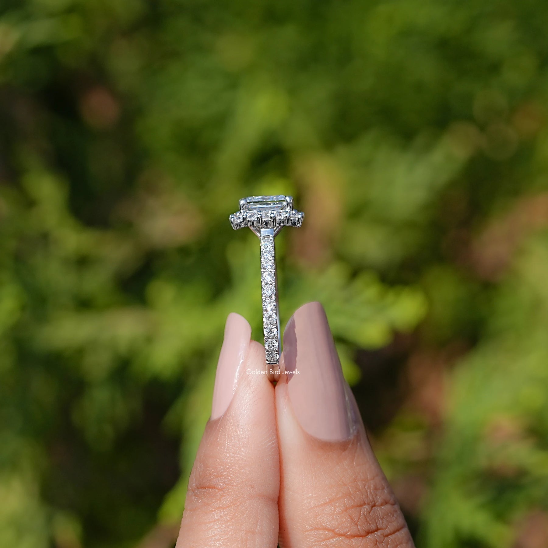 Princess Cut Lab Diamond Halo Accent Ring
