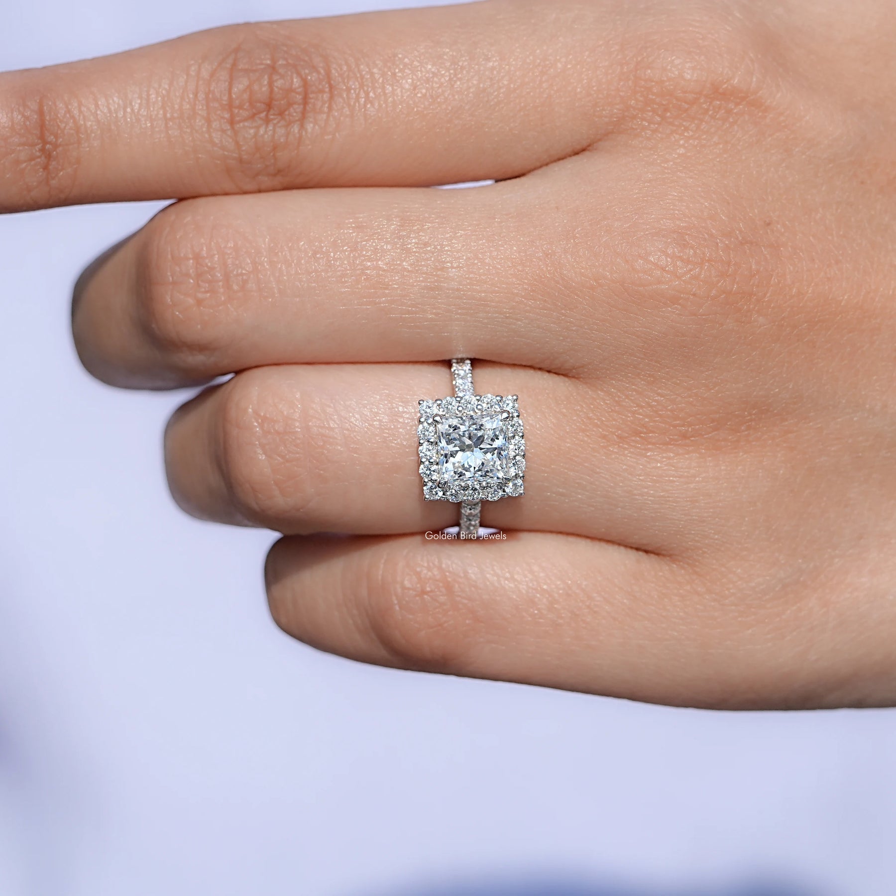 Princess Cut Lab Diamond Halo Accent Ring