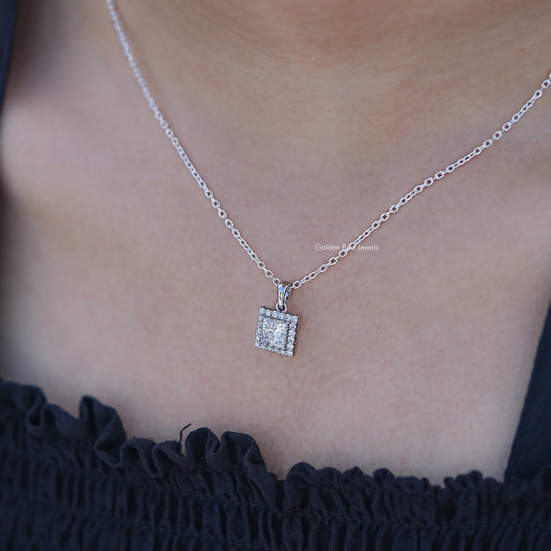 Princess Cut Lab Diamond Halo Pendant