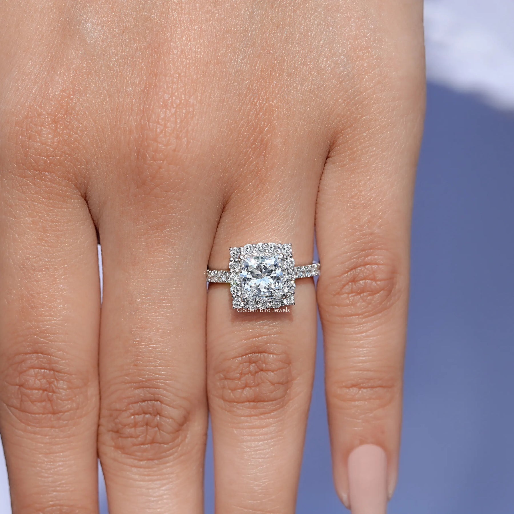 Princess Cut Lab Diamond Halo Accent Ring