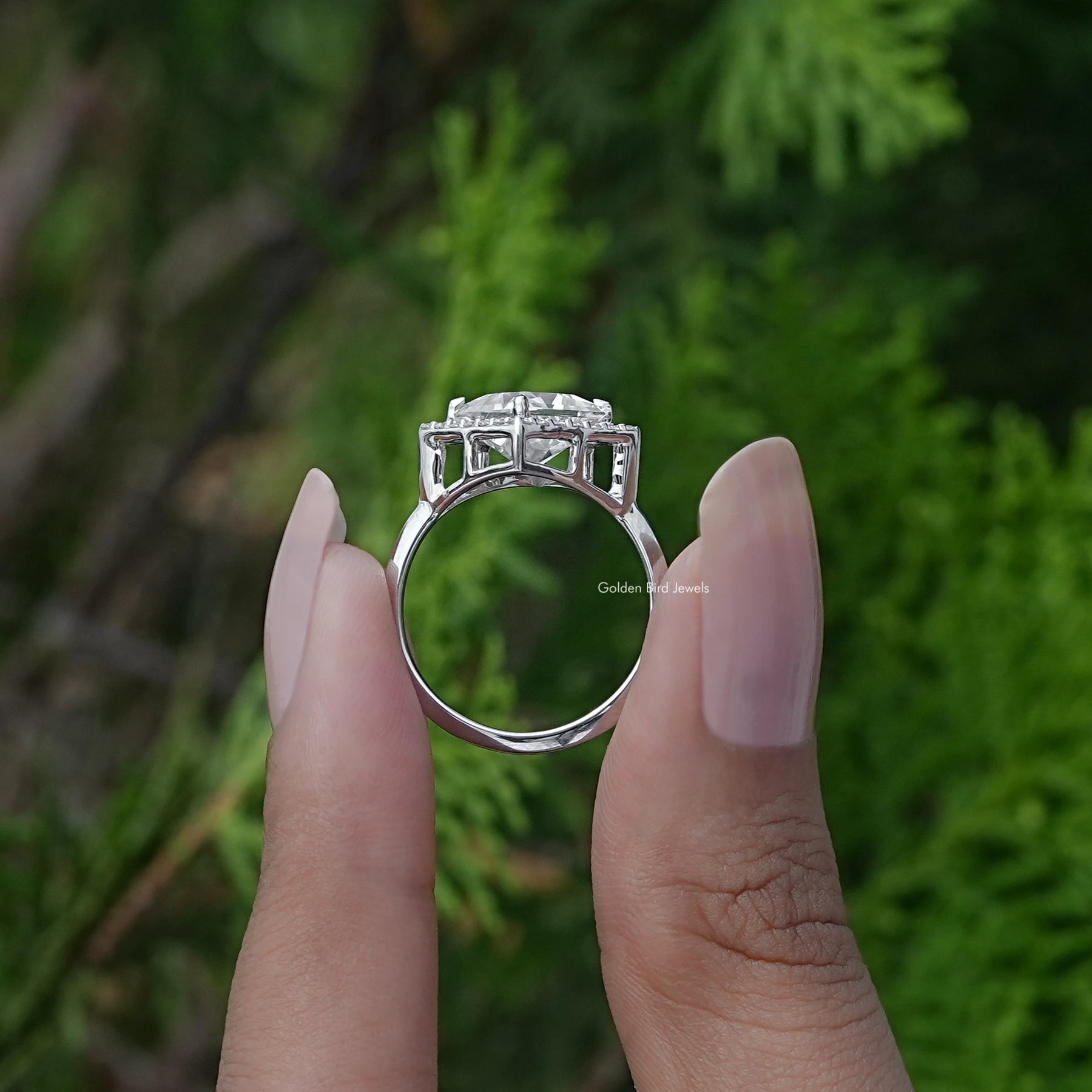 Back view of Princess Cut Lab Diamond Ring in secure setting