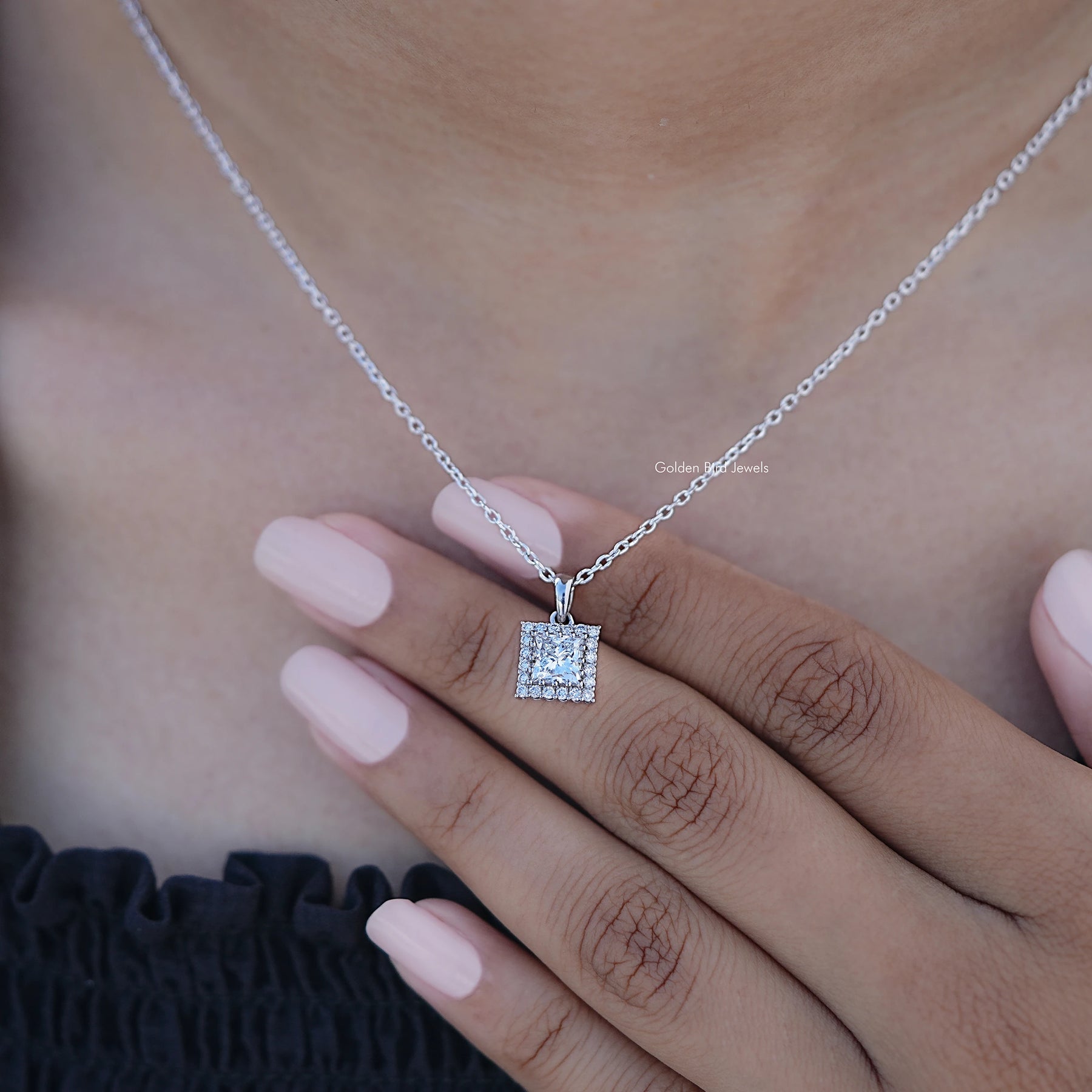 Princess Cut Lab Diamond Halo Pendant