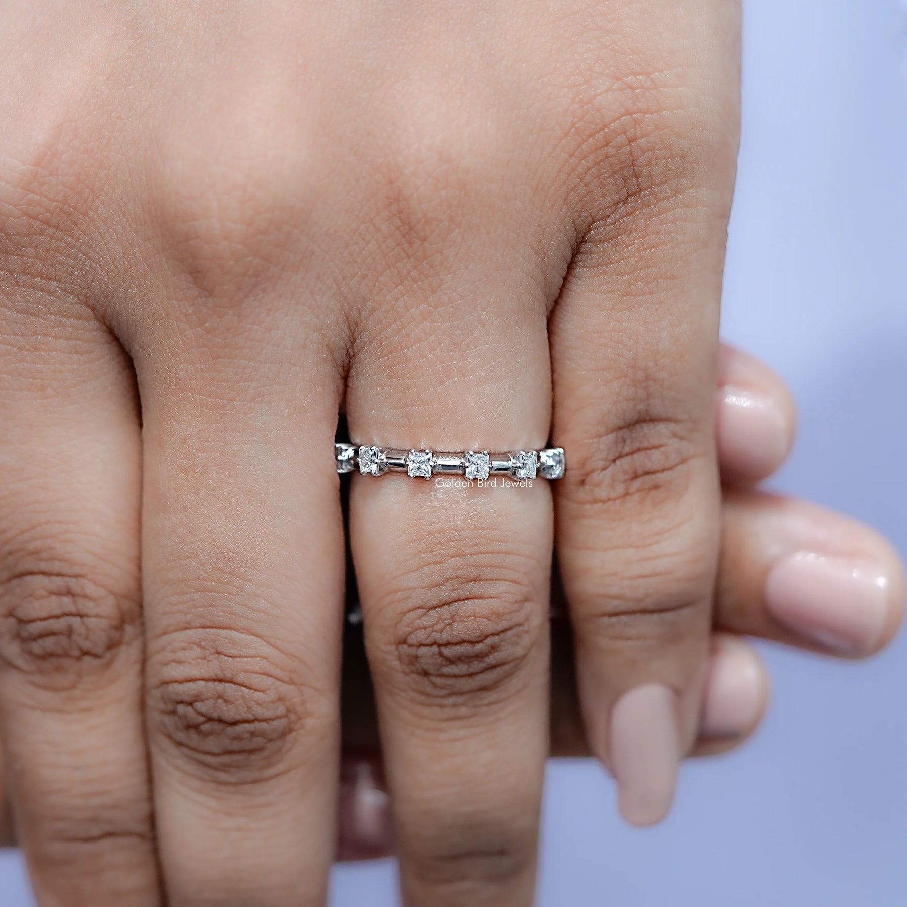 Colorless Princess Cut Moissanite Half Eternity Band