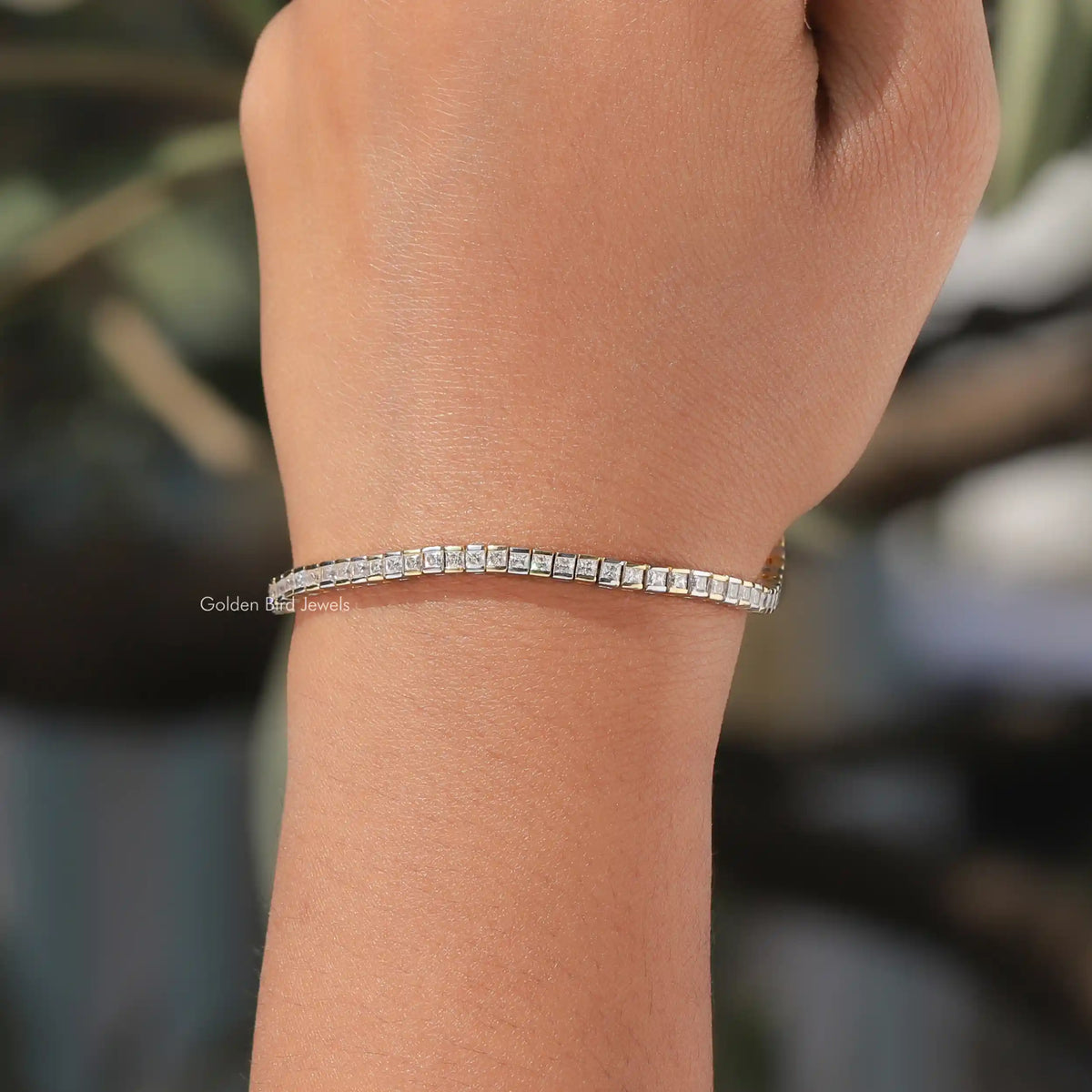 View of moissanite princess bracelet for women