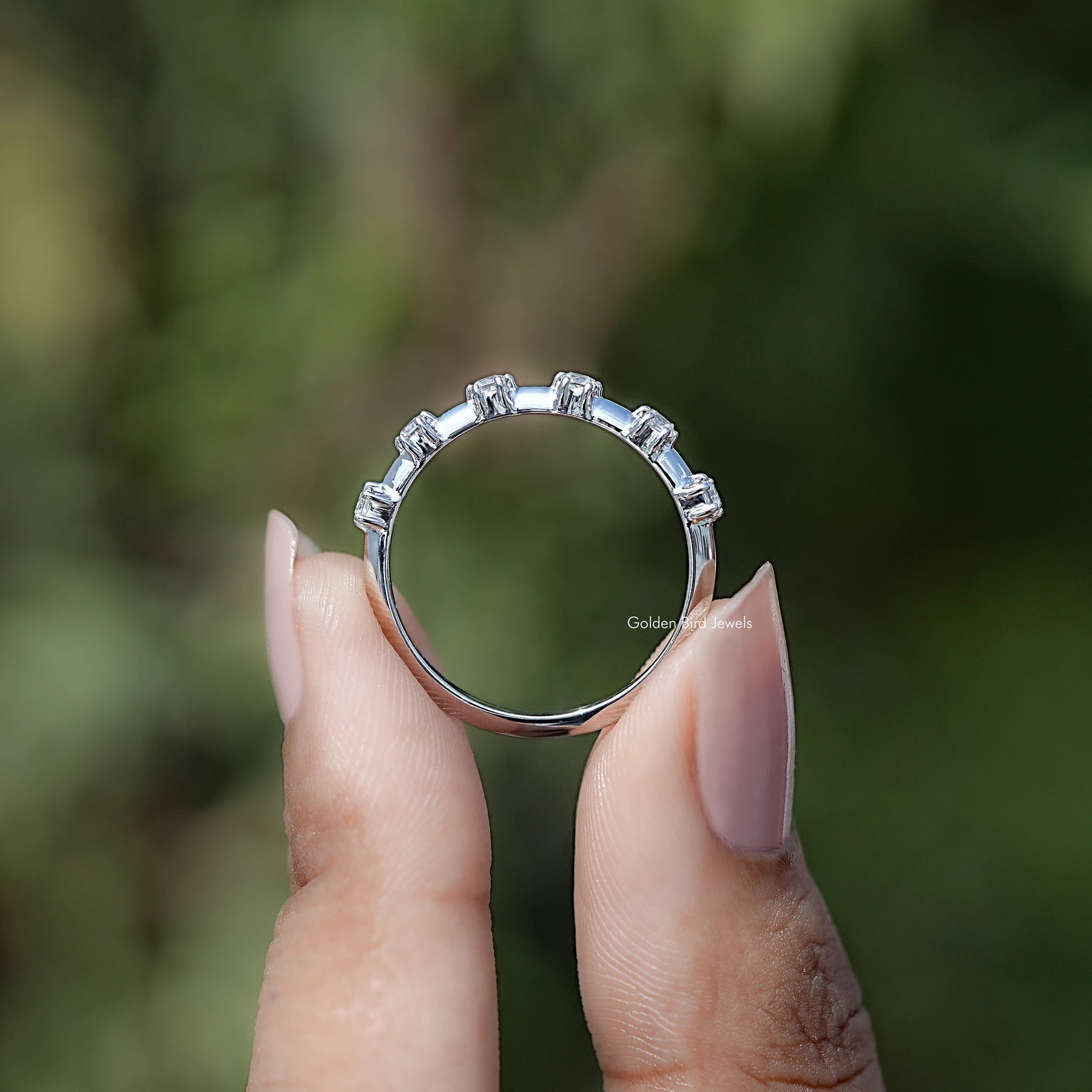 Colorless Princess Cut Moissanite Half Eternity Band