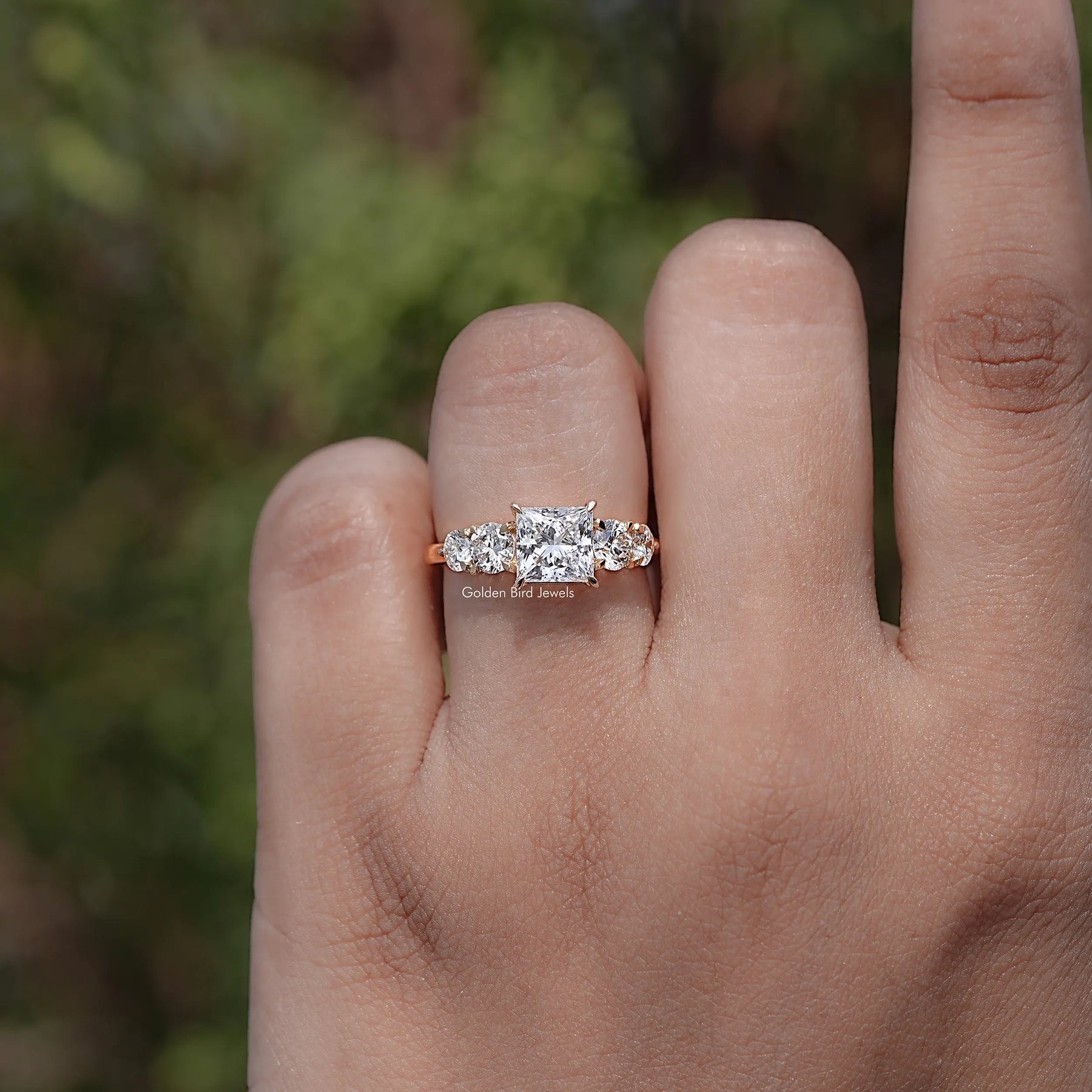 Princess Lab Diamond Five Stone Engagement Ring