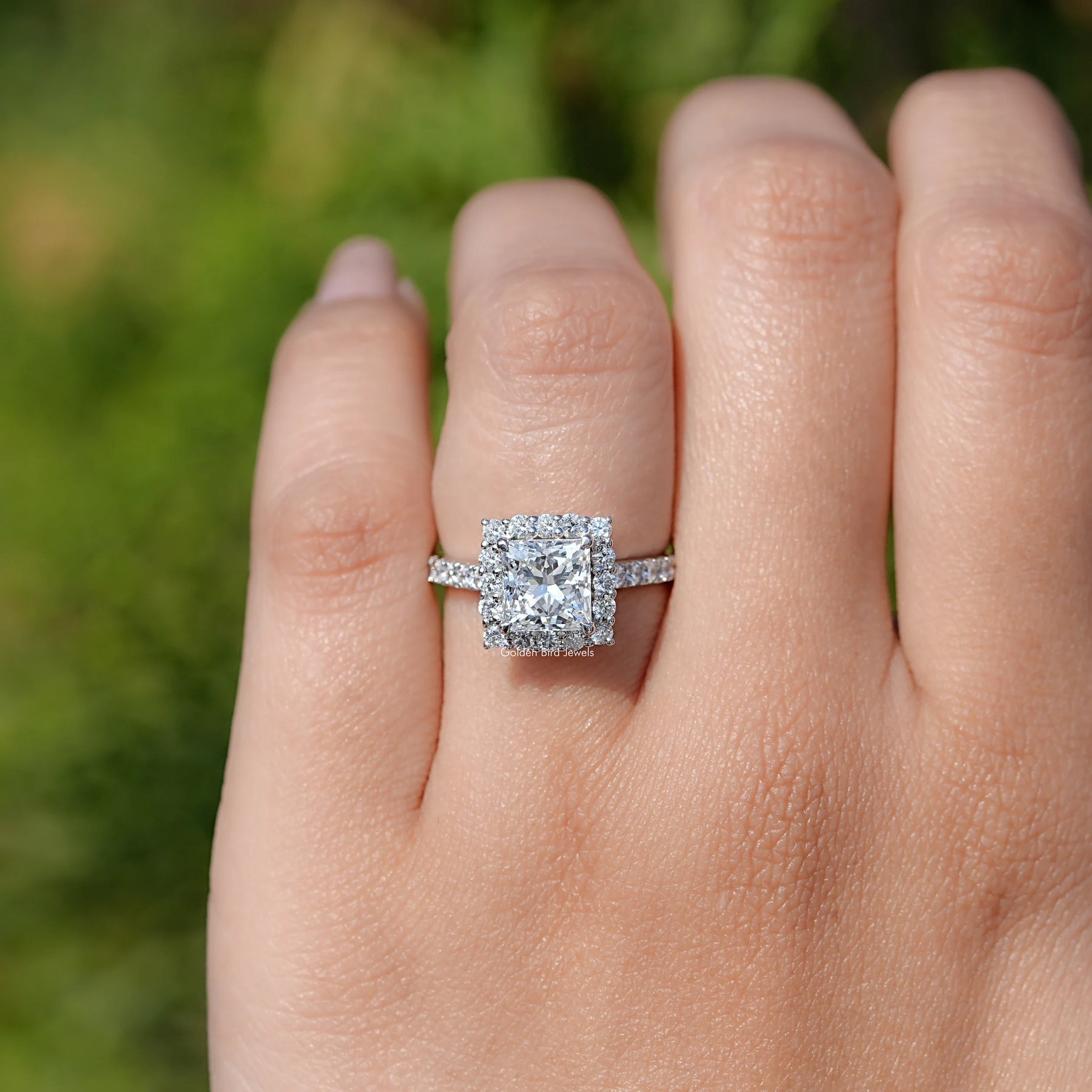 Princess Cut Lab Diamond Halo Accent Ring